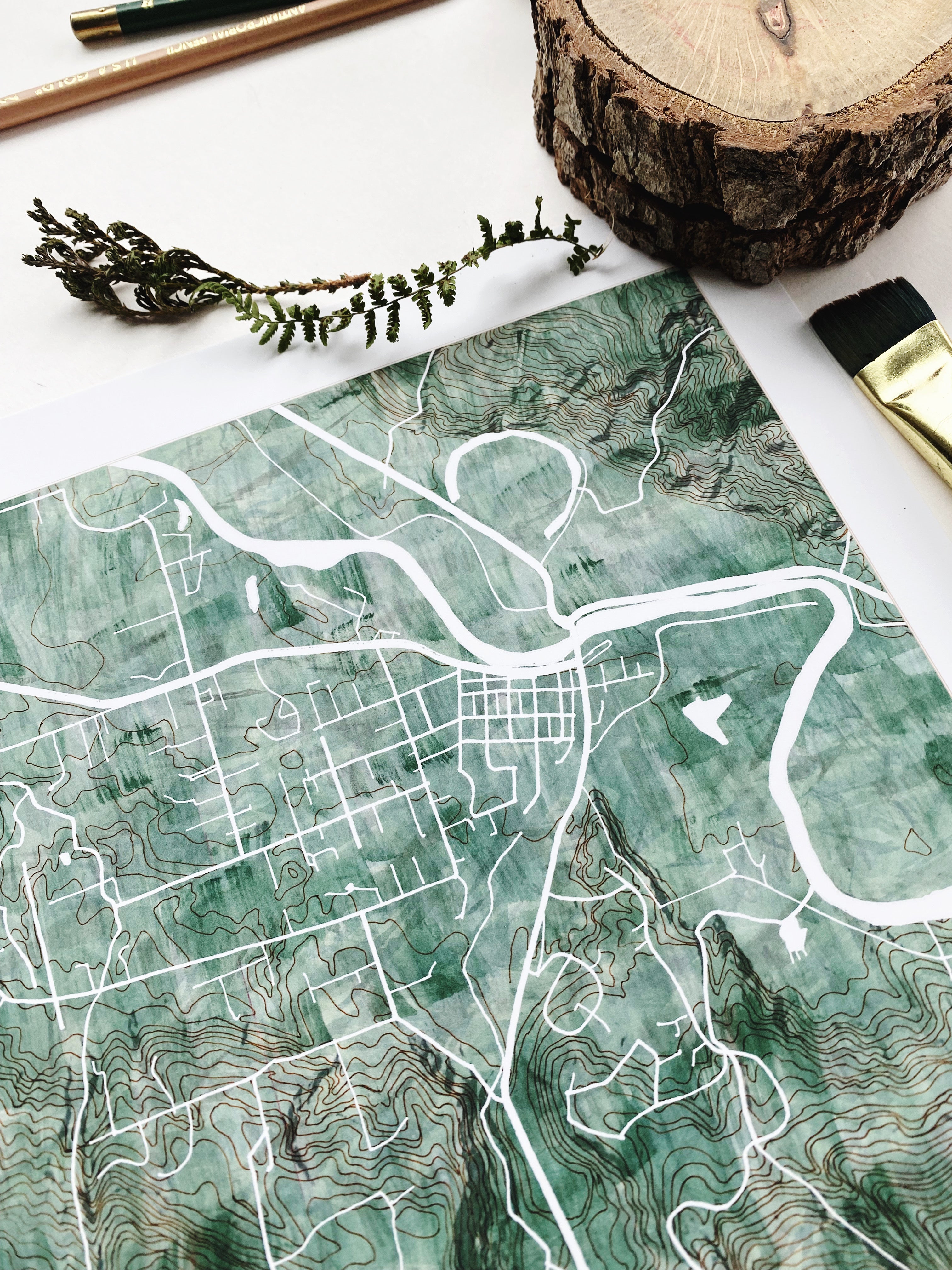 FALL CITY Washington Watercolor Wash Topo Map: PRINT