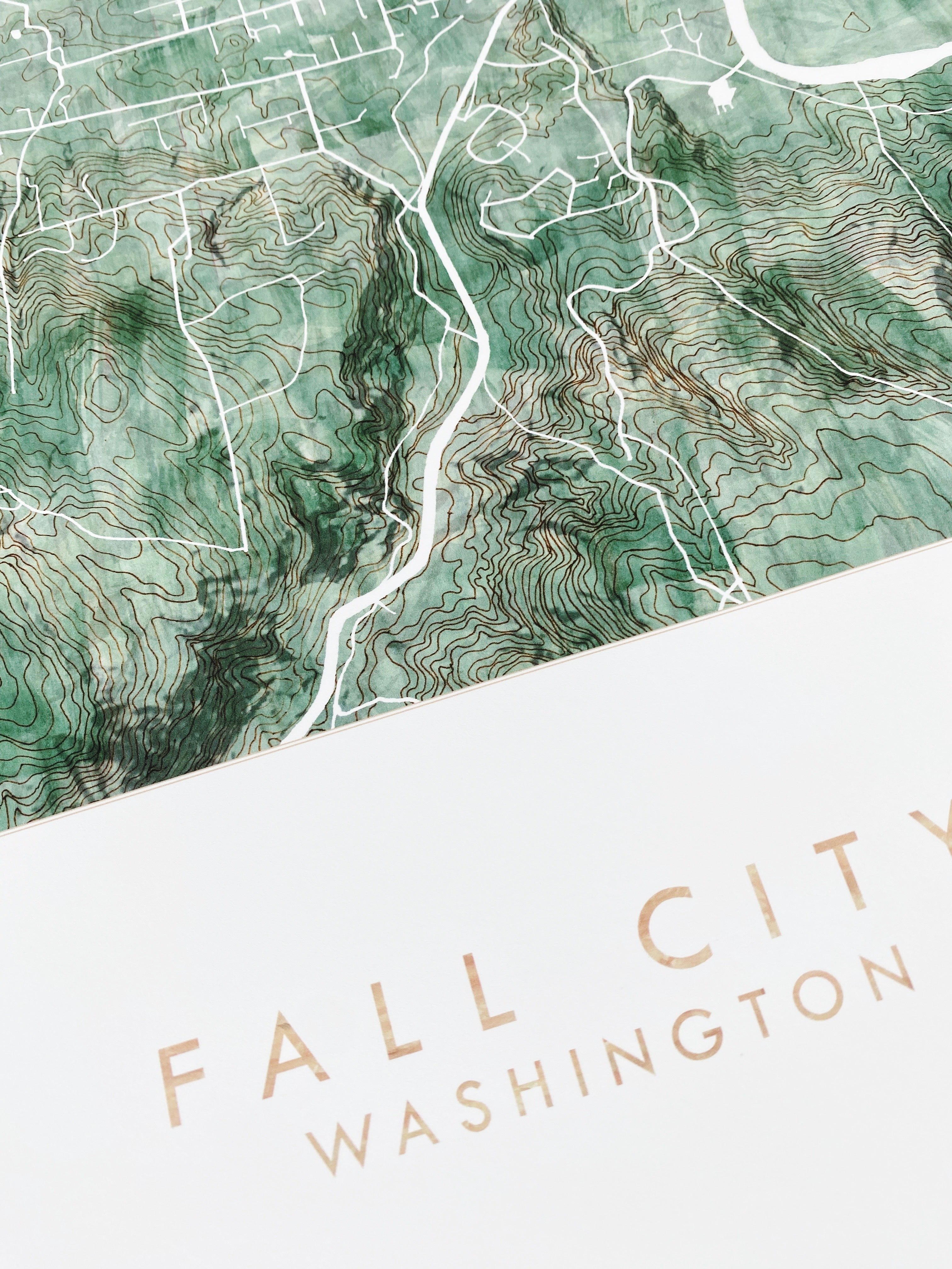 FALL CITY Washington Watercolor Wash Topo Map: PRINT