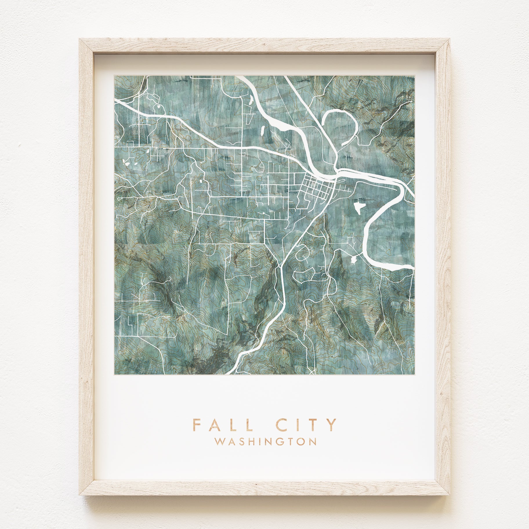 FALL CITY Washington Watercolor Wash Topo Map: PRINT