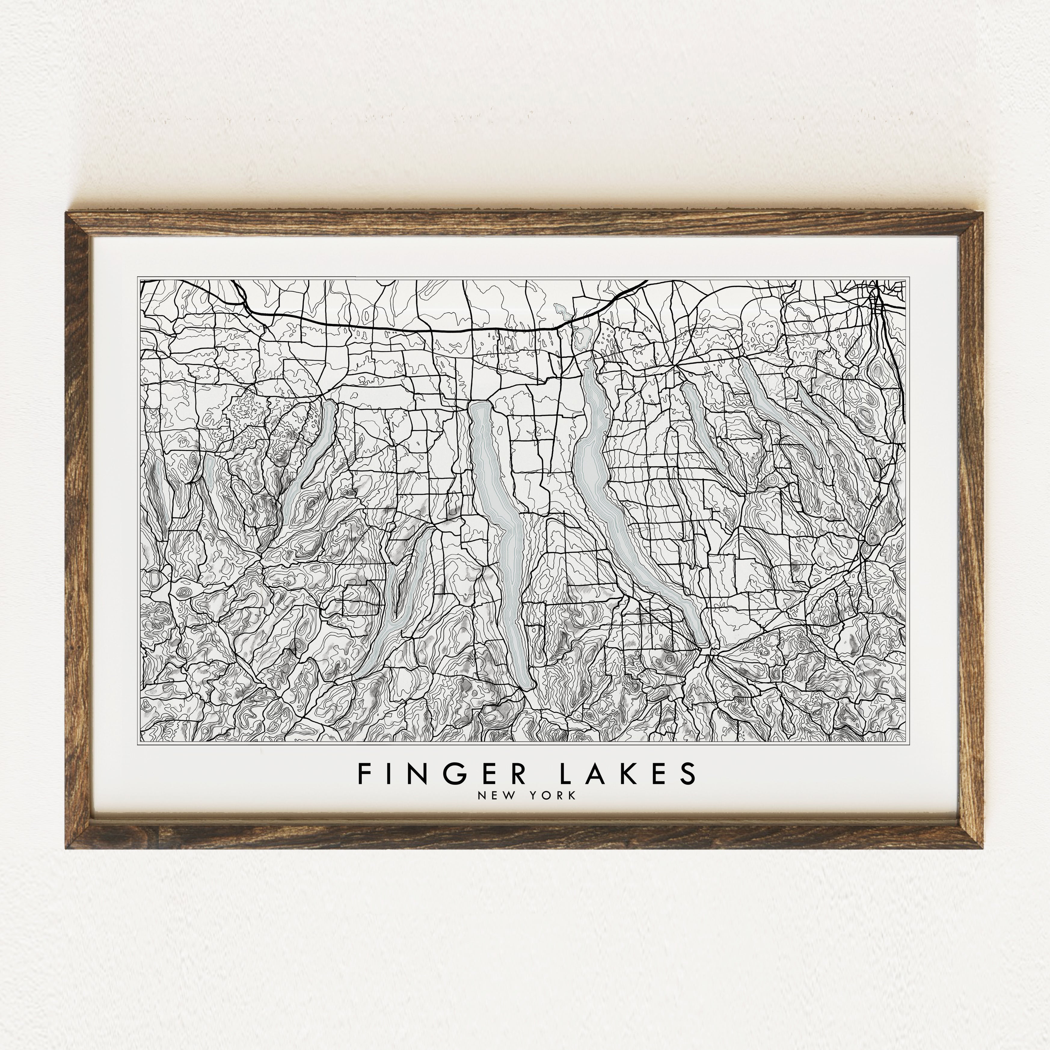 FINGER LAKES Topographical Map-drawing: PRINT