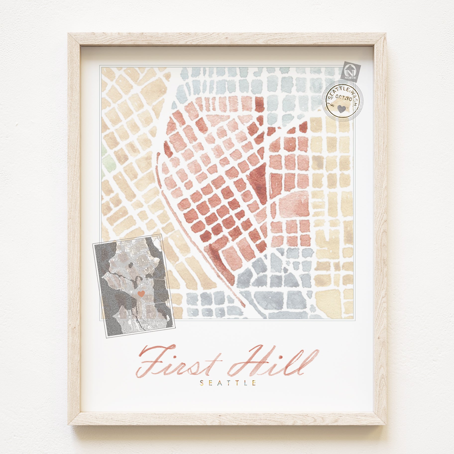 First Hill SEATTLE Neighborhood Watercolor Map: PRINT