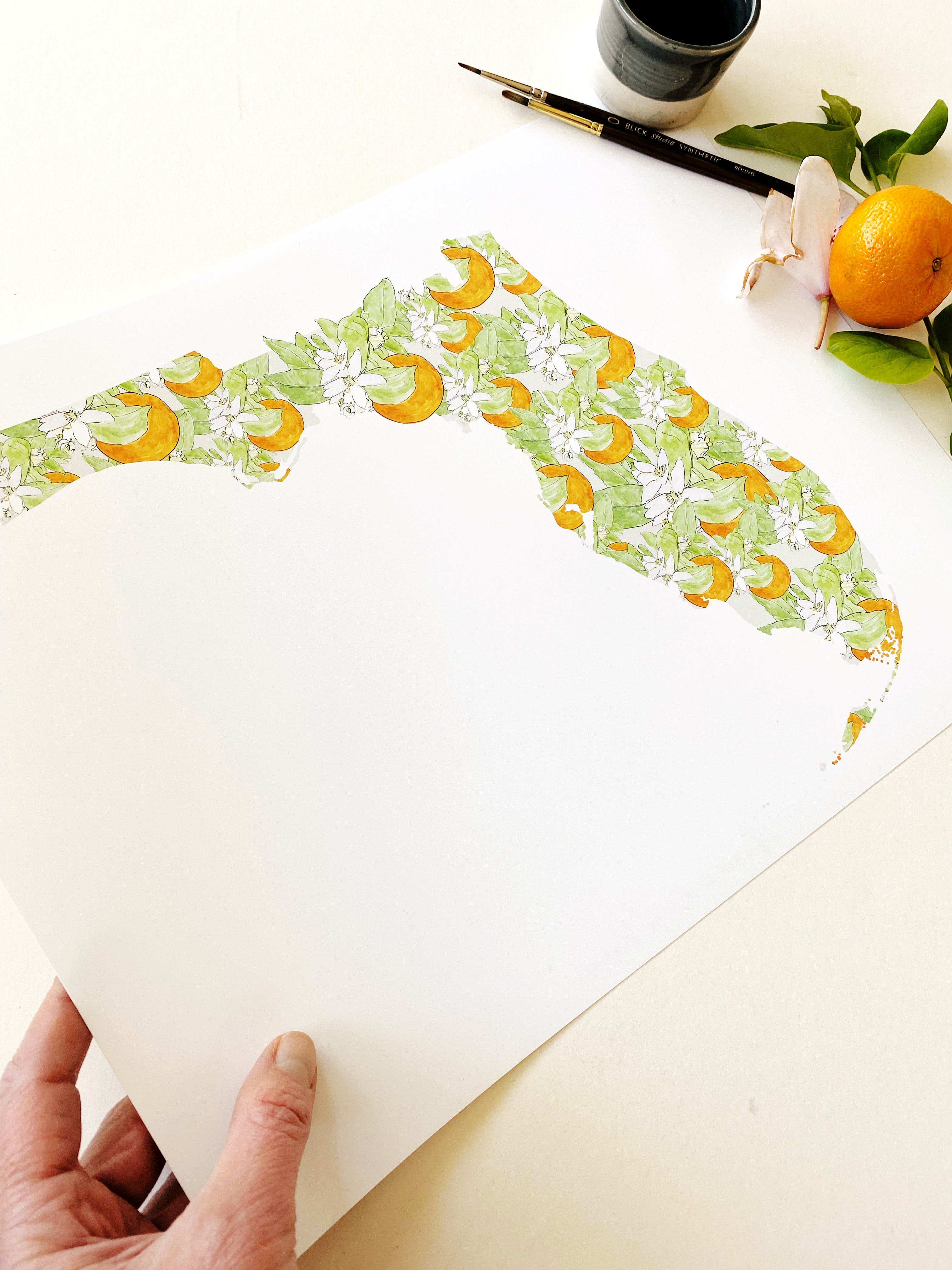 FLORIDA State Flower Map: Orange Blossom: PRINT