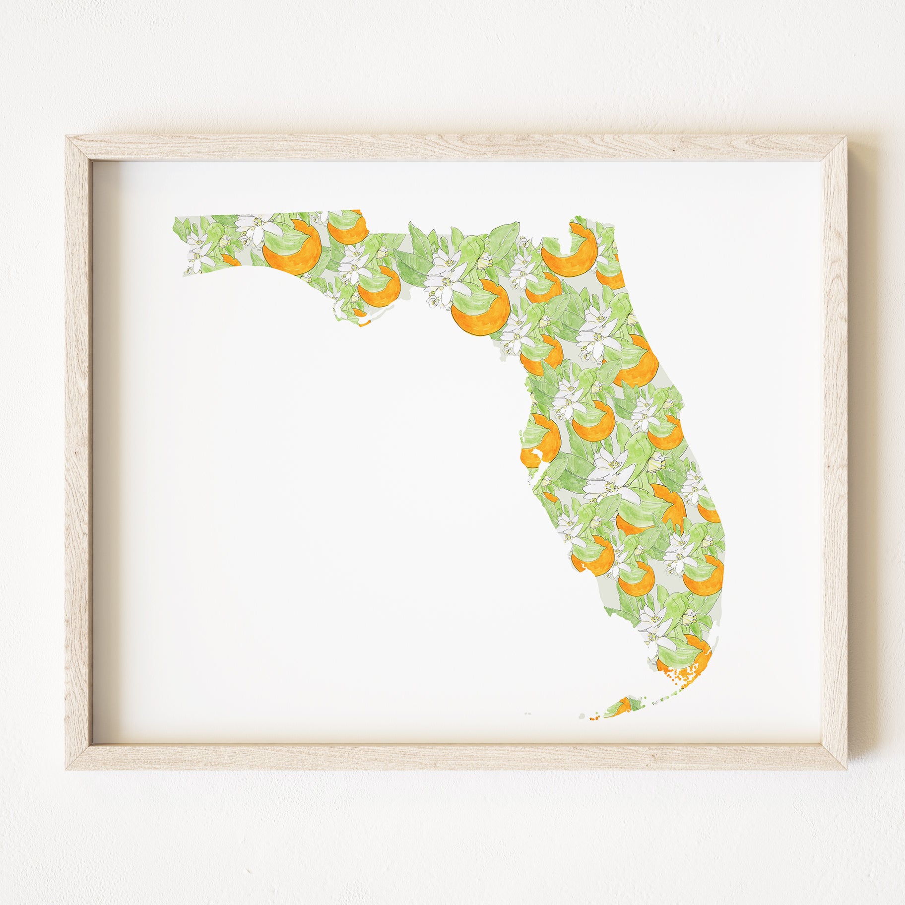 FLORIDA State Flower Map: Orange Blossom: PRINT
