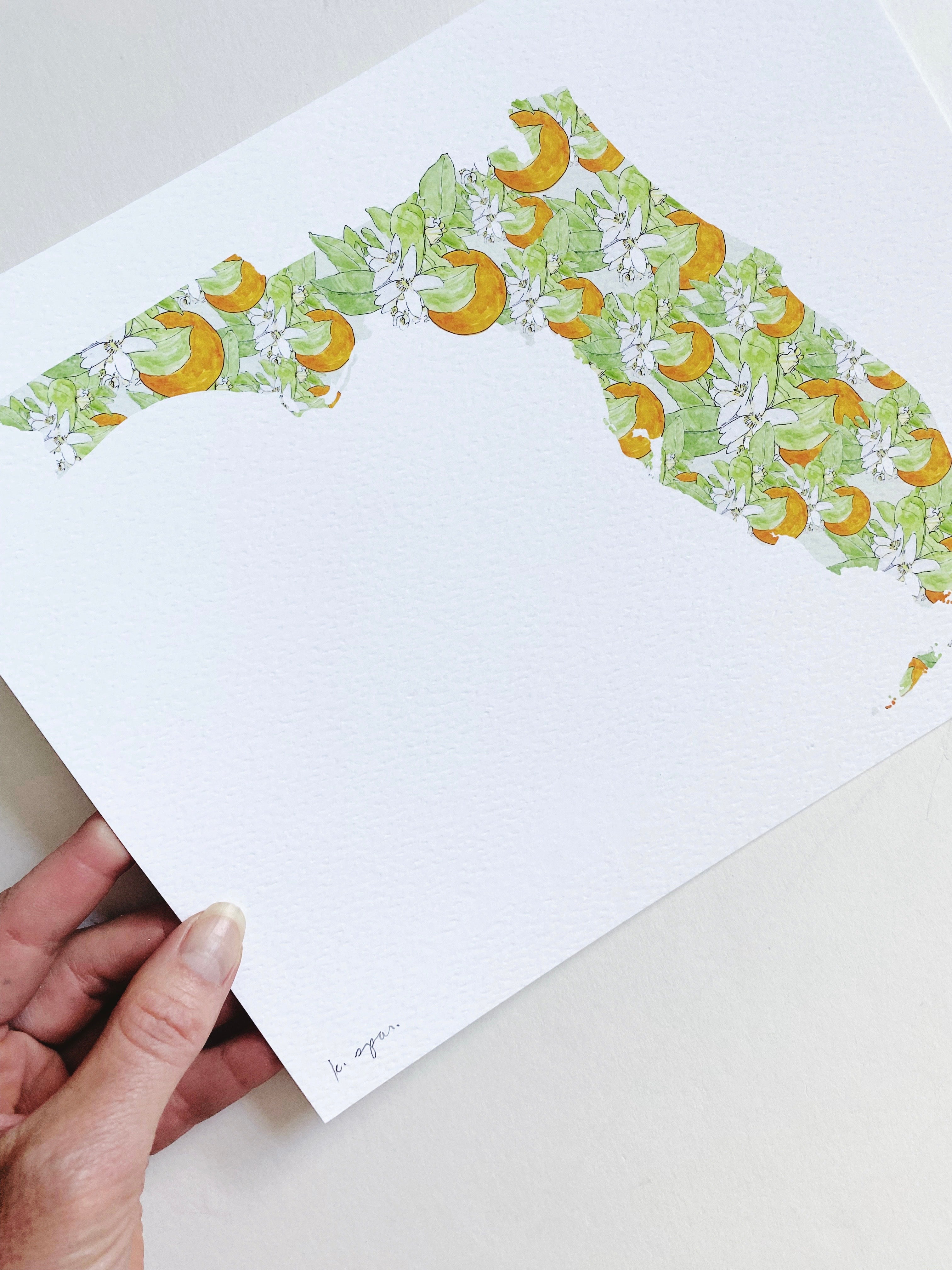 FLORIDA State Flower Map: Orange Blossom: PRINT