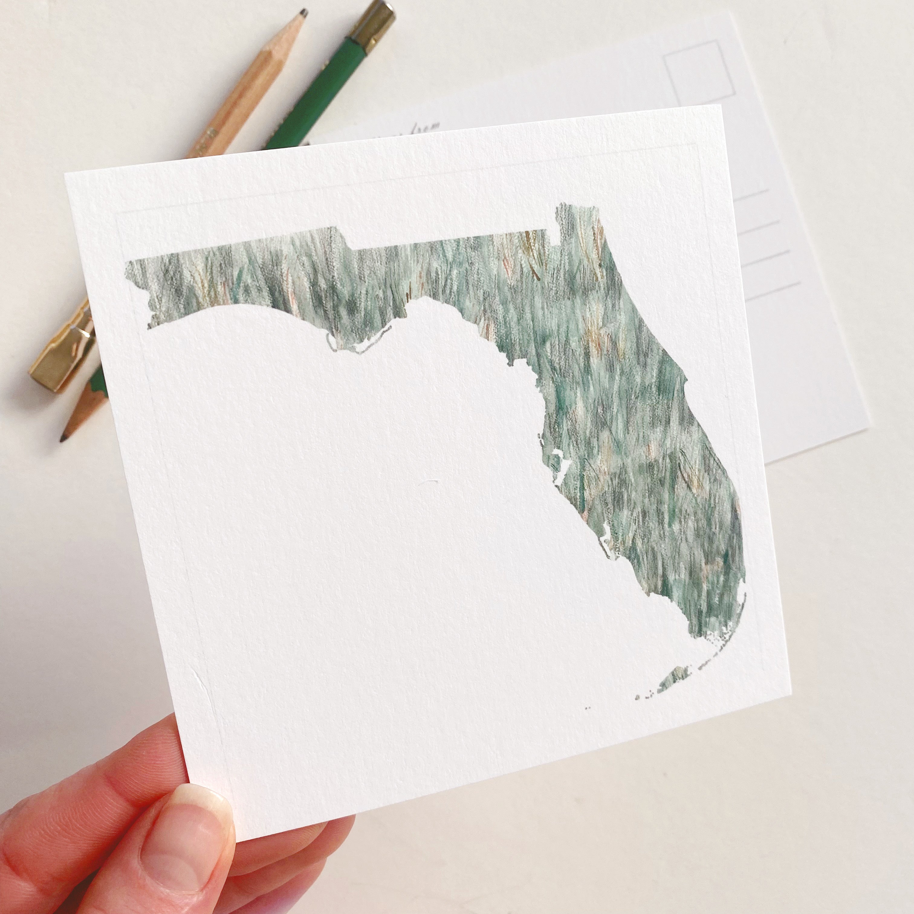FLORIDA Painted State Map SQUARE Postcard