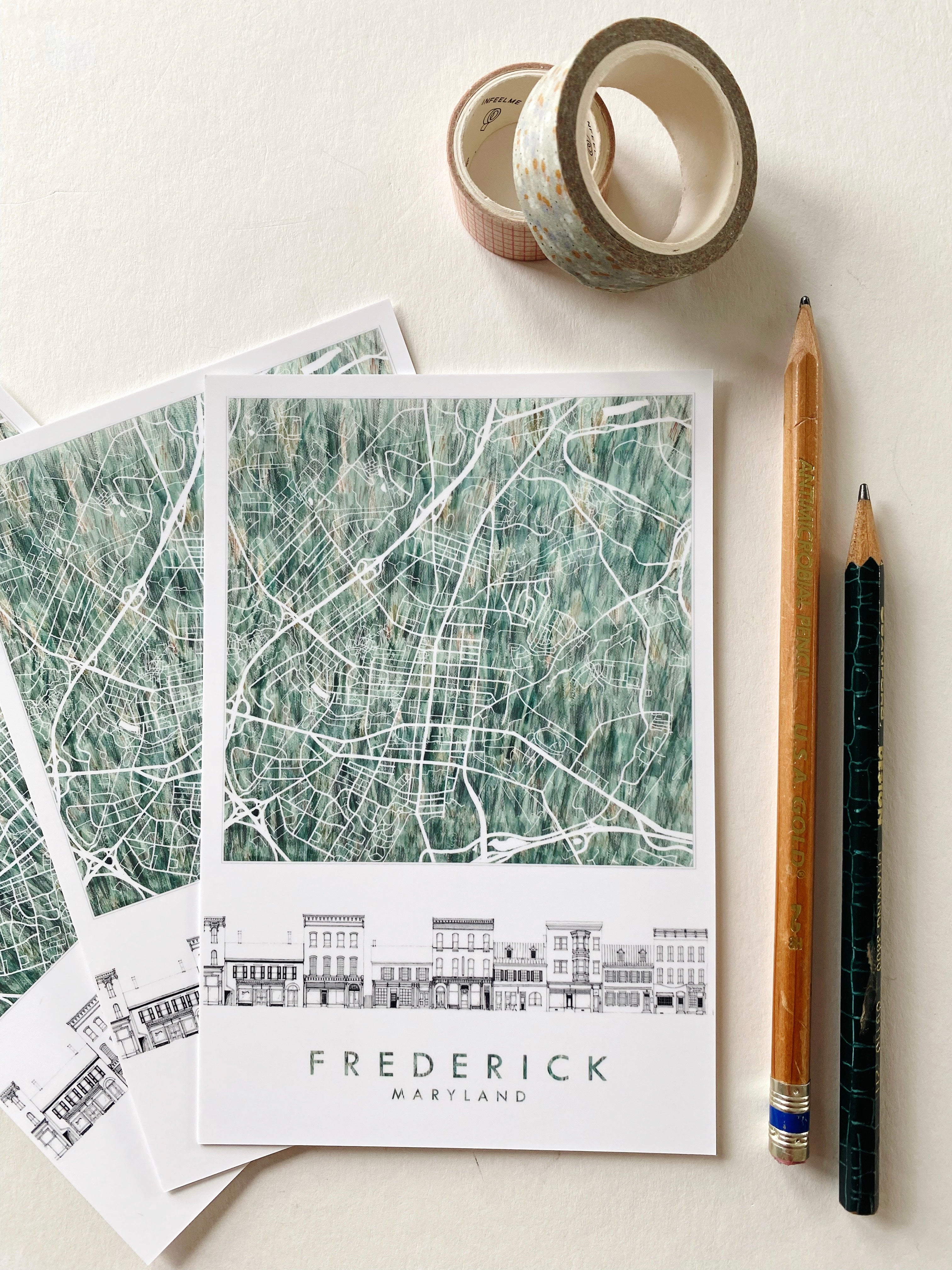 FREDERICK Maryland "Urban Fabric" Map + Market Streetscape - Standard Postcard