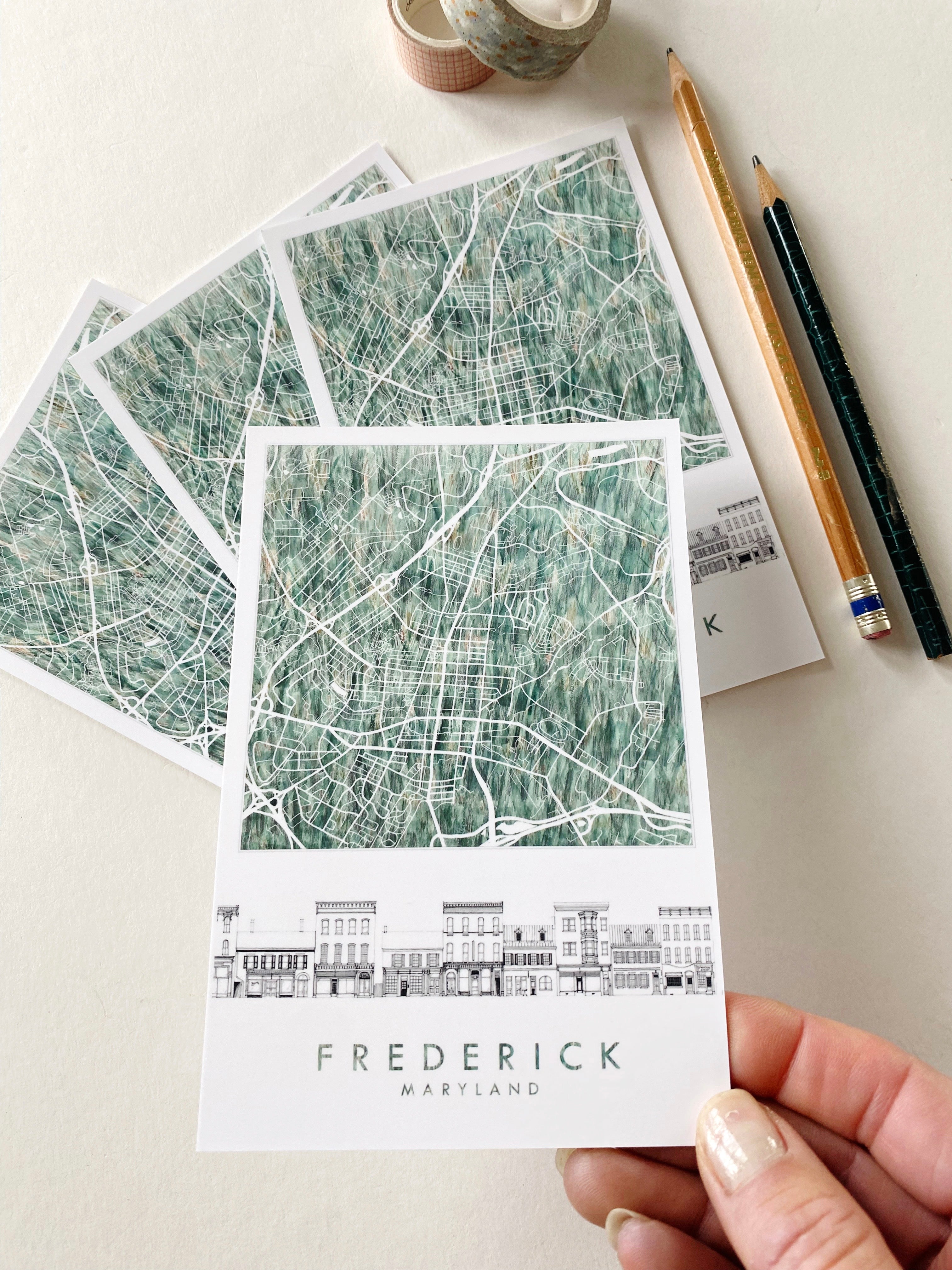 FREDERICK Maryland "Urban Fabric" Map + Market Streetscape - Standard Postcard