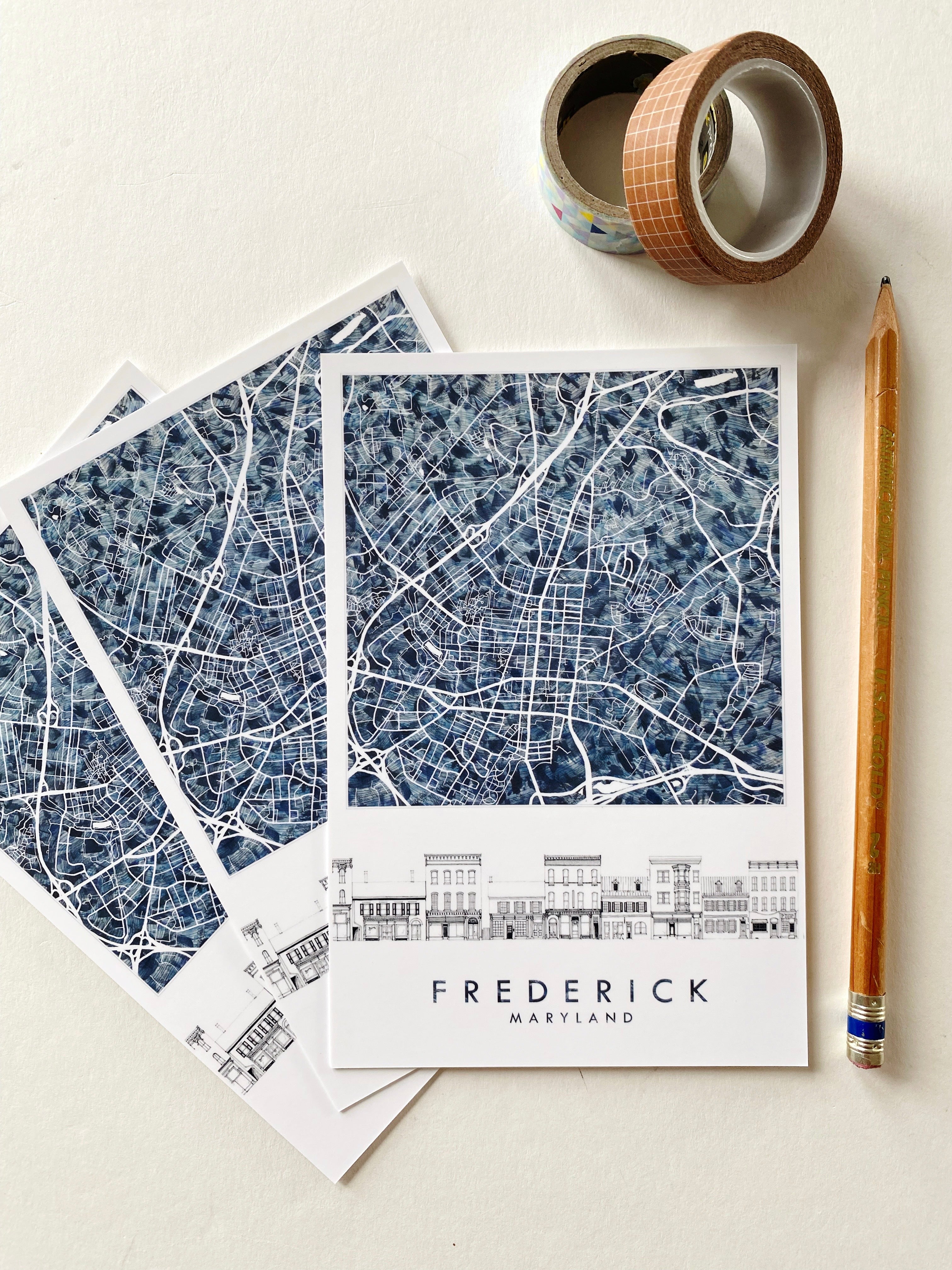 FREDERICK Maryland "Urban Fabric" Map + Market Streetscape - Standard Postcard