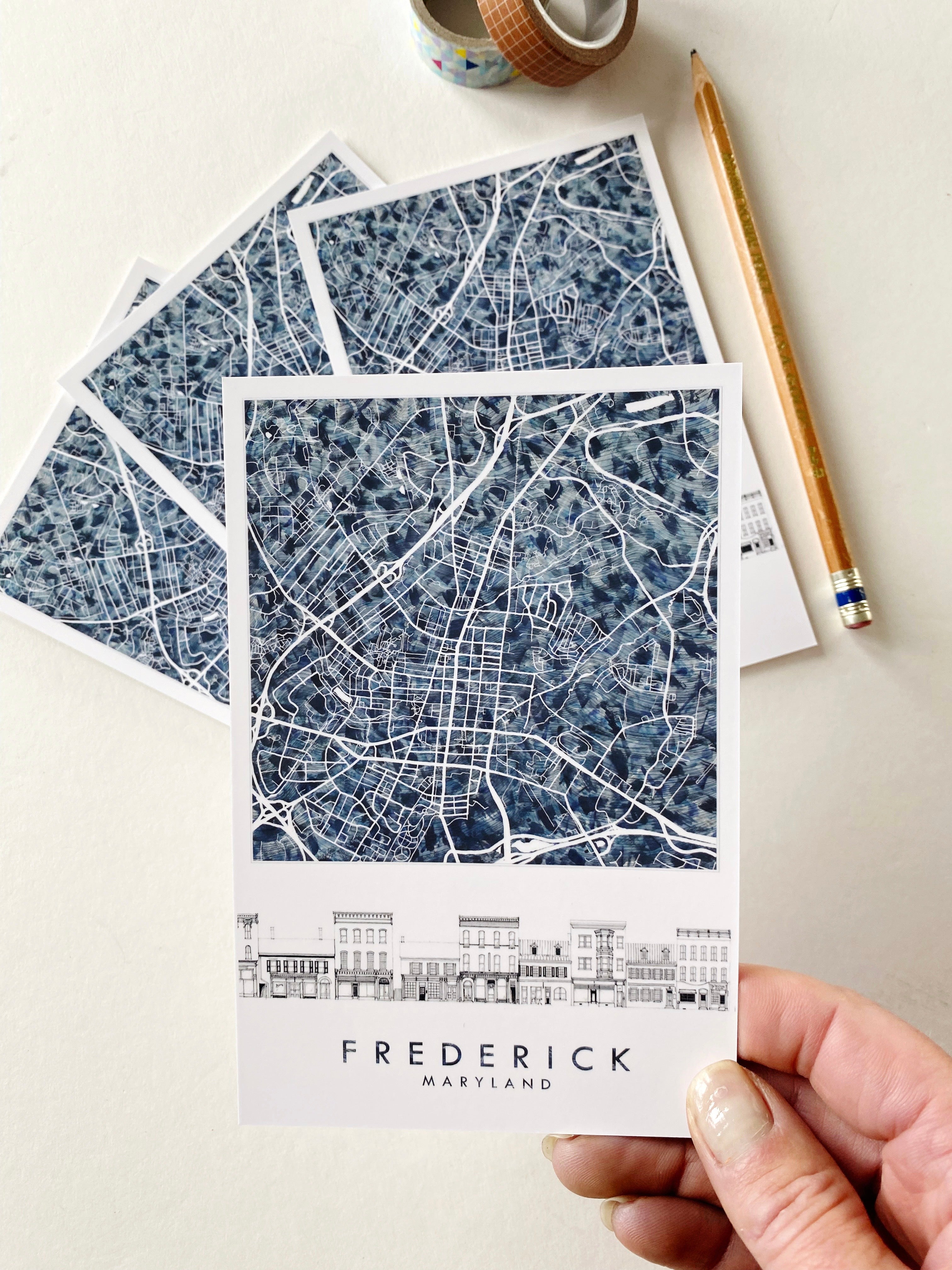 FREDERICK Maryland "Urban Fabric" Map + Market Streetscape - Standard Postcard