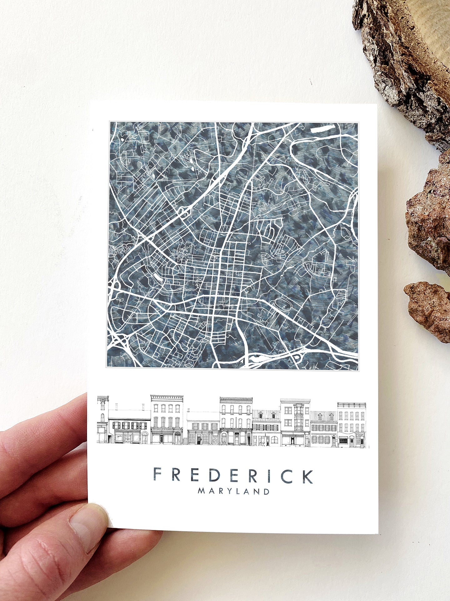 FREDERICK Maryland "Urban Fabric" Map + Market Streetscape - Standard Postcard