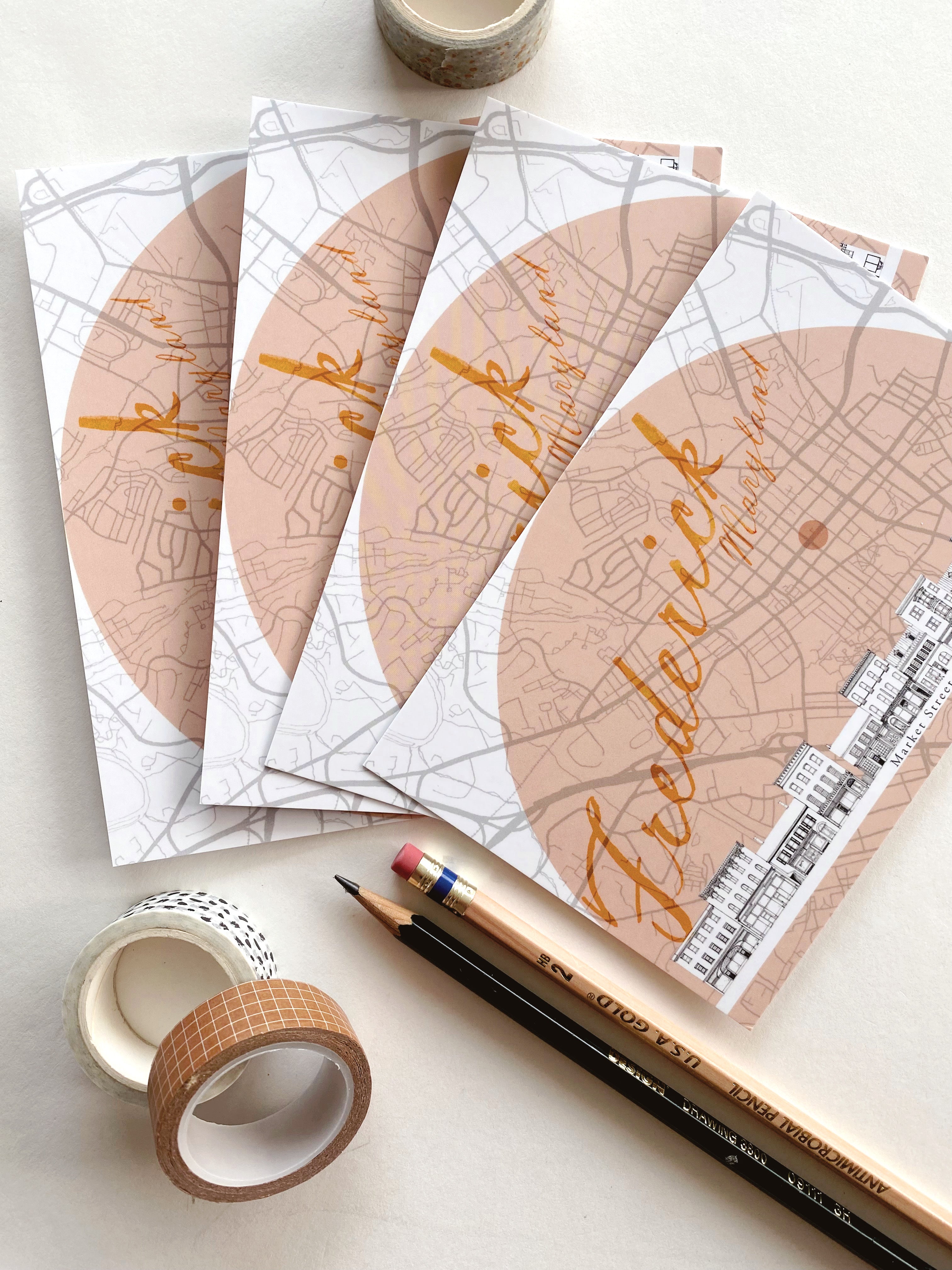 FREDERICK Maryland Streetscape + Map: POSTCARD