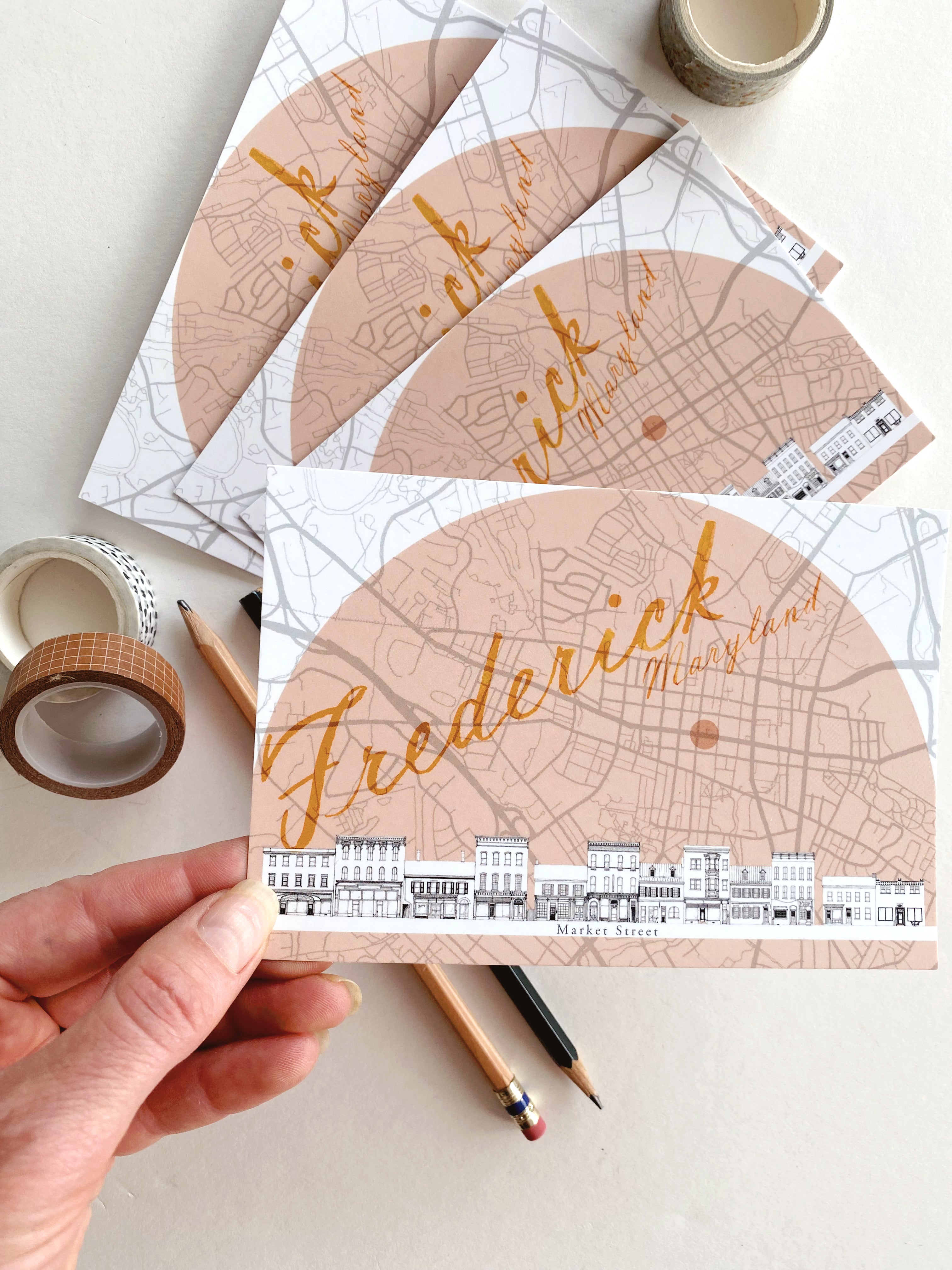 FREDERICK Maryland Streetscape + Map: POSTCARD