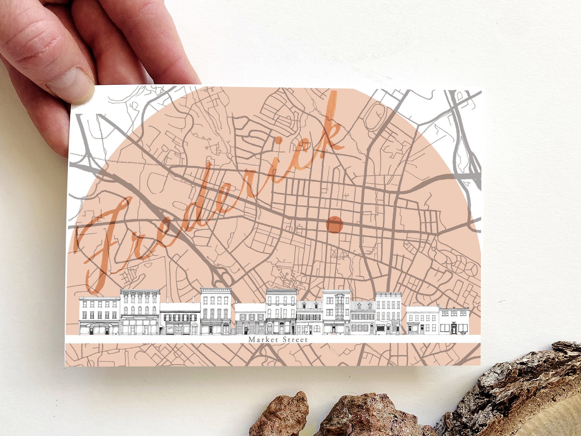 FREDERICK Maryland Streetscape + Map: POSTCARD