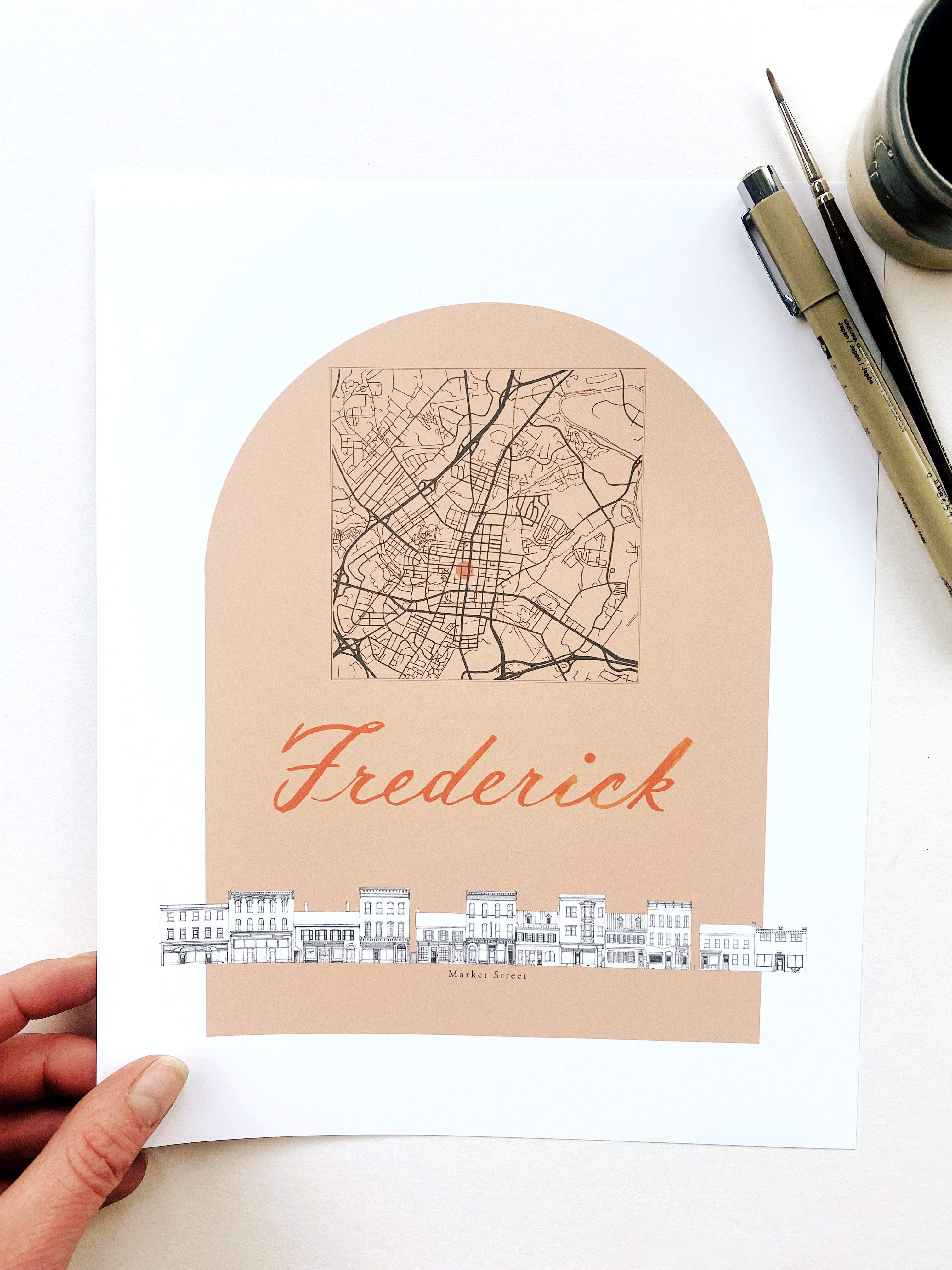FREDERICK Maryland Streetscape + Map: PRINT