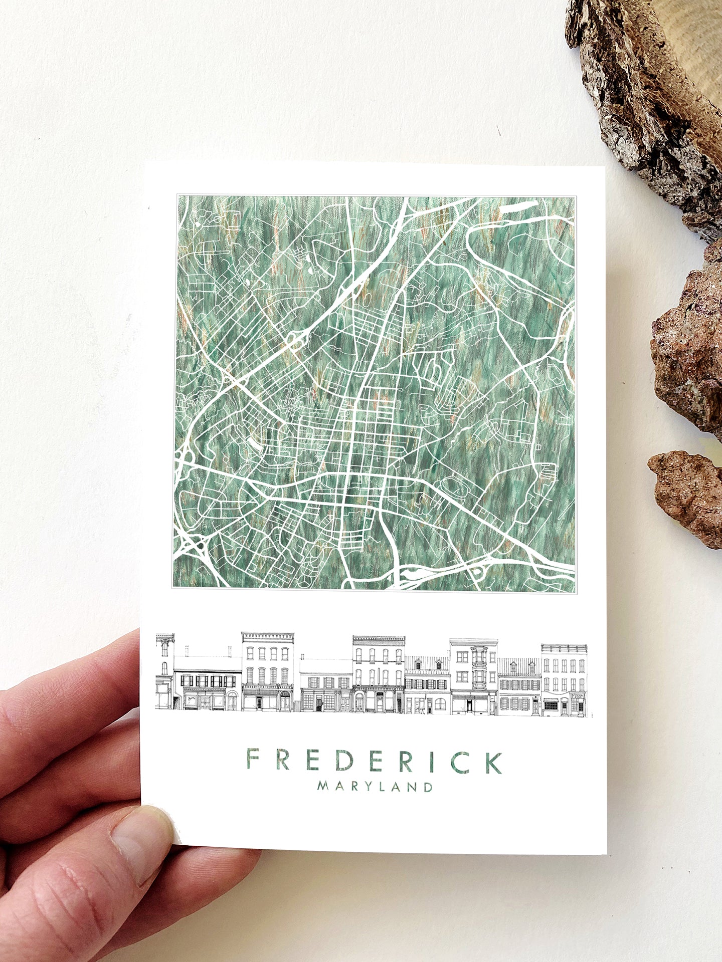 FREDERICK Maryland "Urban Fabric" Map + Market Streetscape - Standard Postcard
