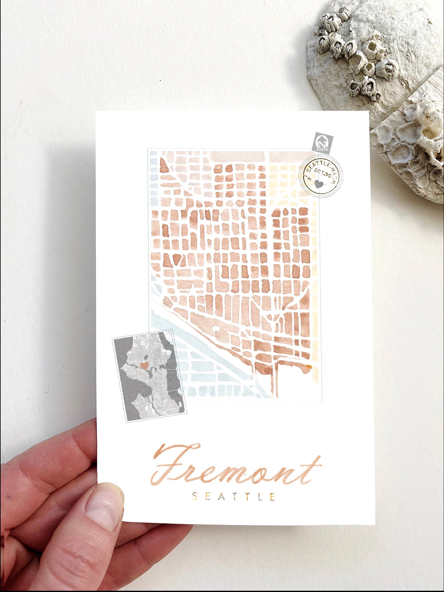 FREMONT Seattle Neighborhood Map Postcard
