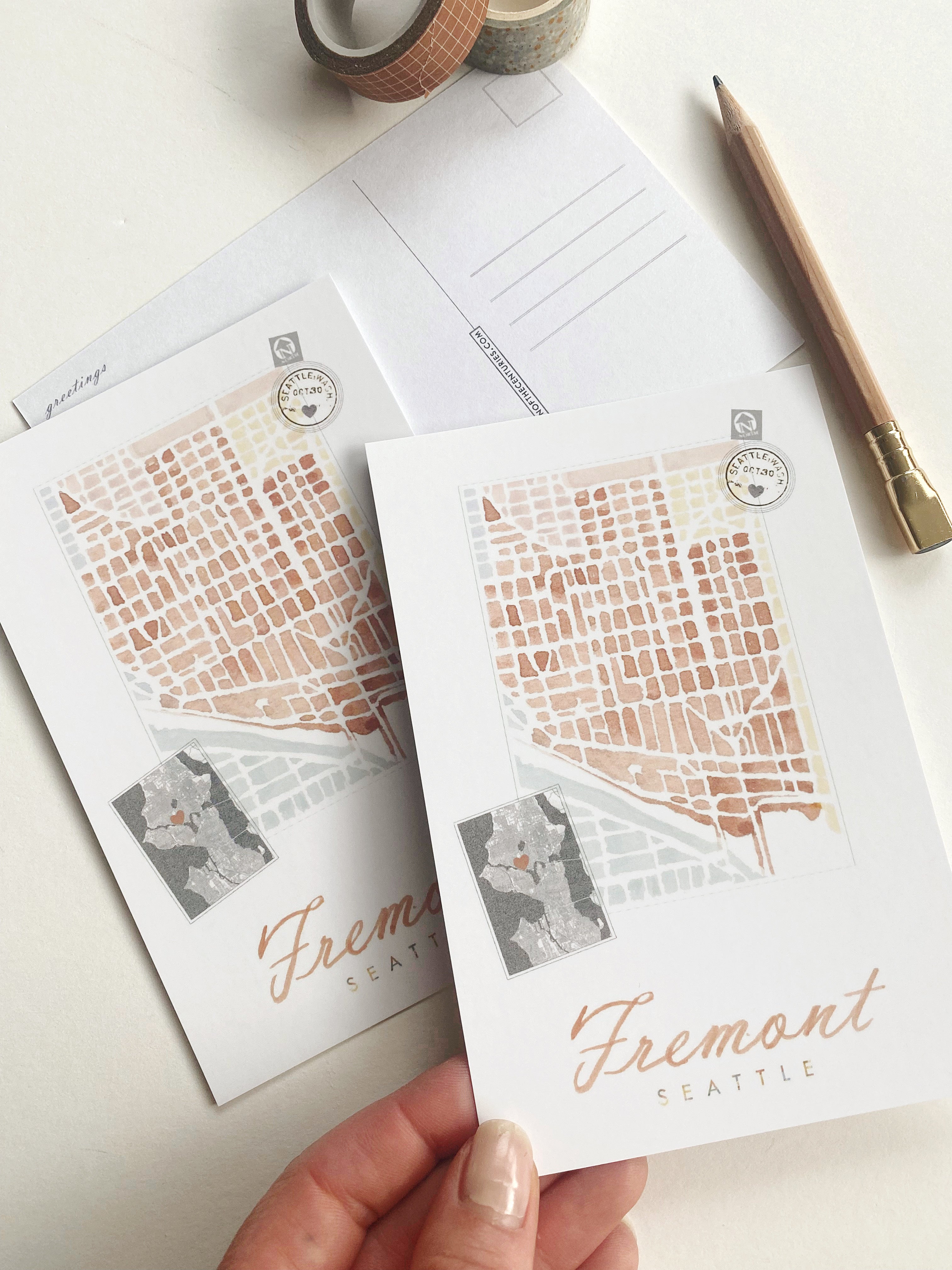 FREMONT Seattle Neighborhood Map Postcard