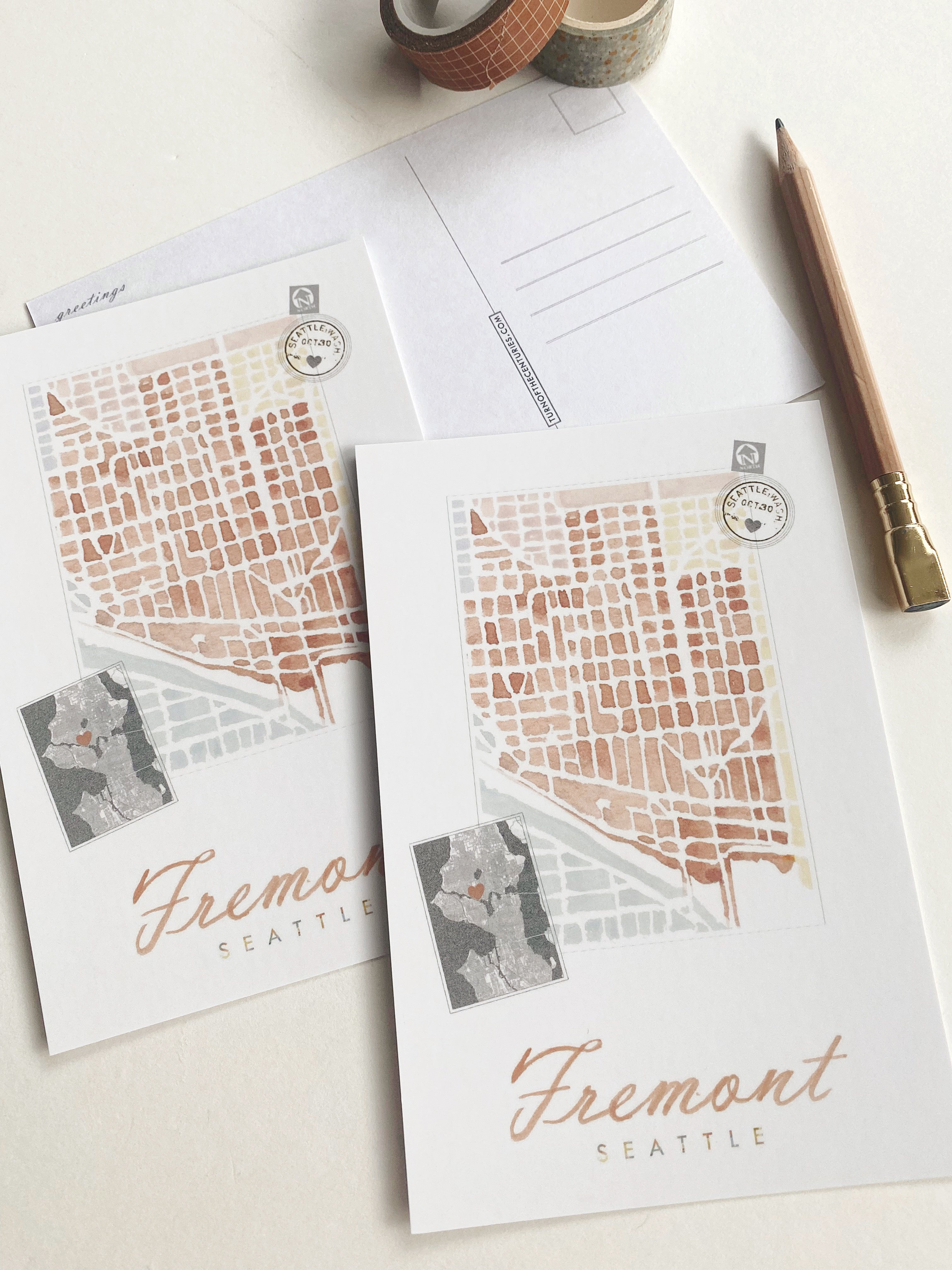 FREMONT Seattle Neighborhood Map Postcard