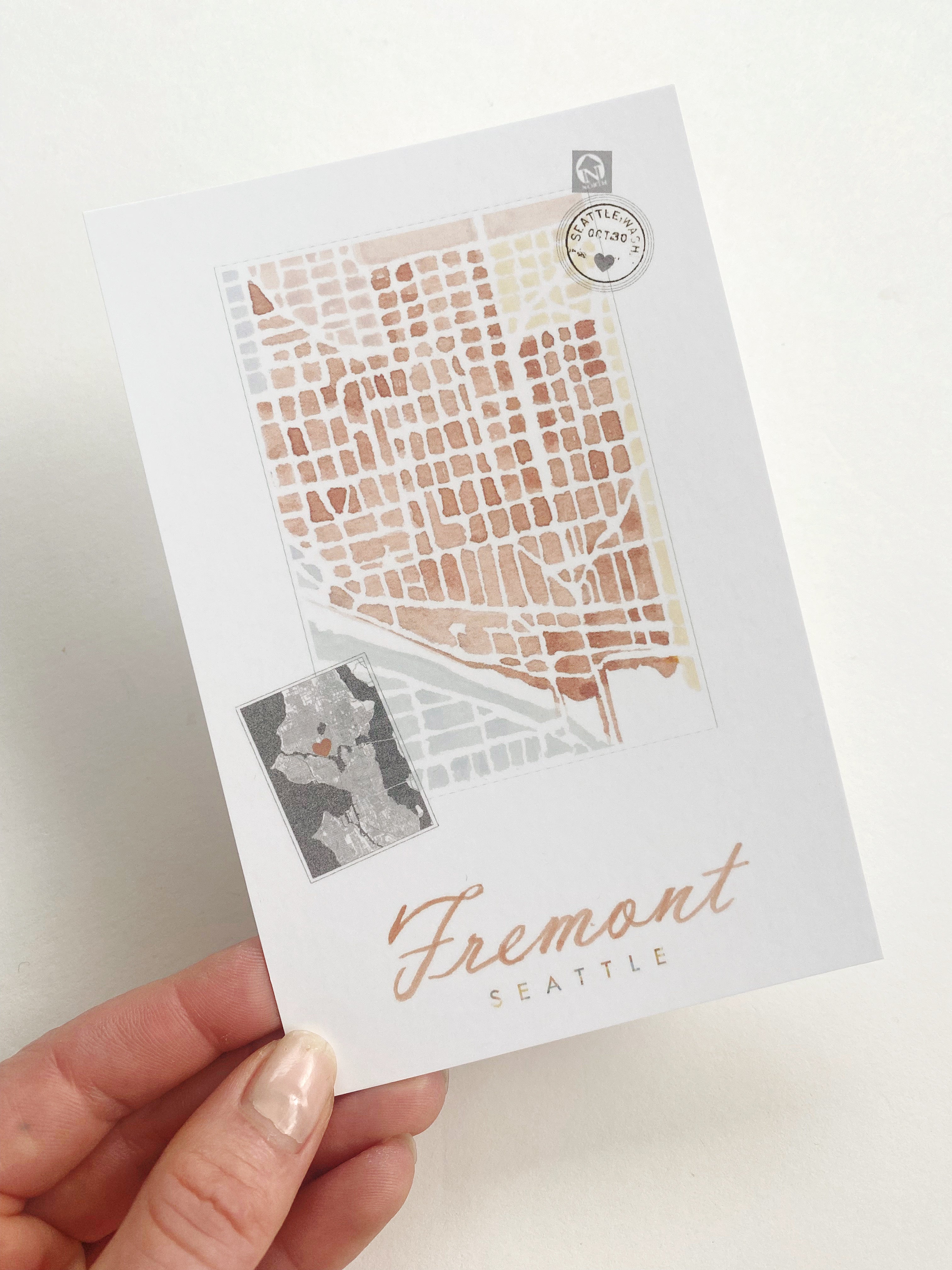 FREMONT Seattle Neighborhood Map Postcard