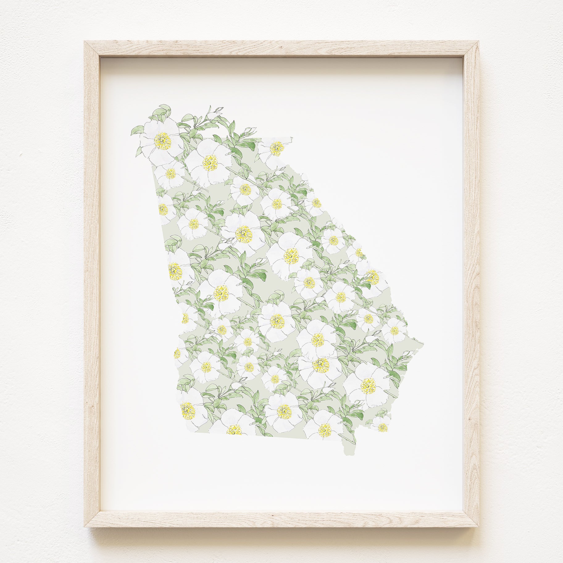 GEORGIA State Flower Map: Cherokee Rose: PRINT