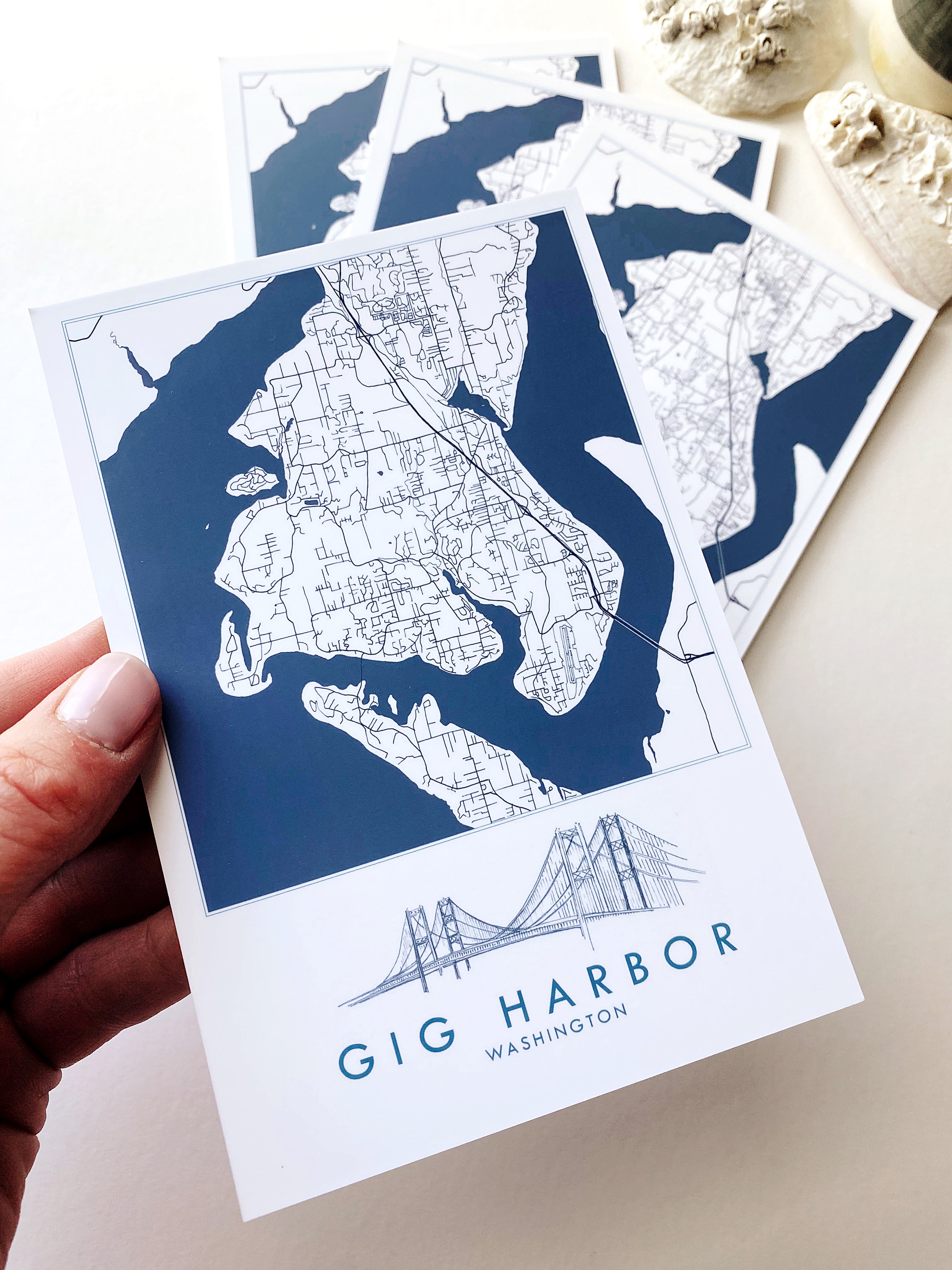 GIG HARBOR Washington Narrows Bridge Map Postcard