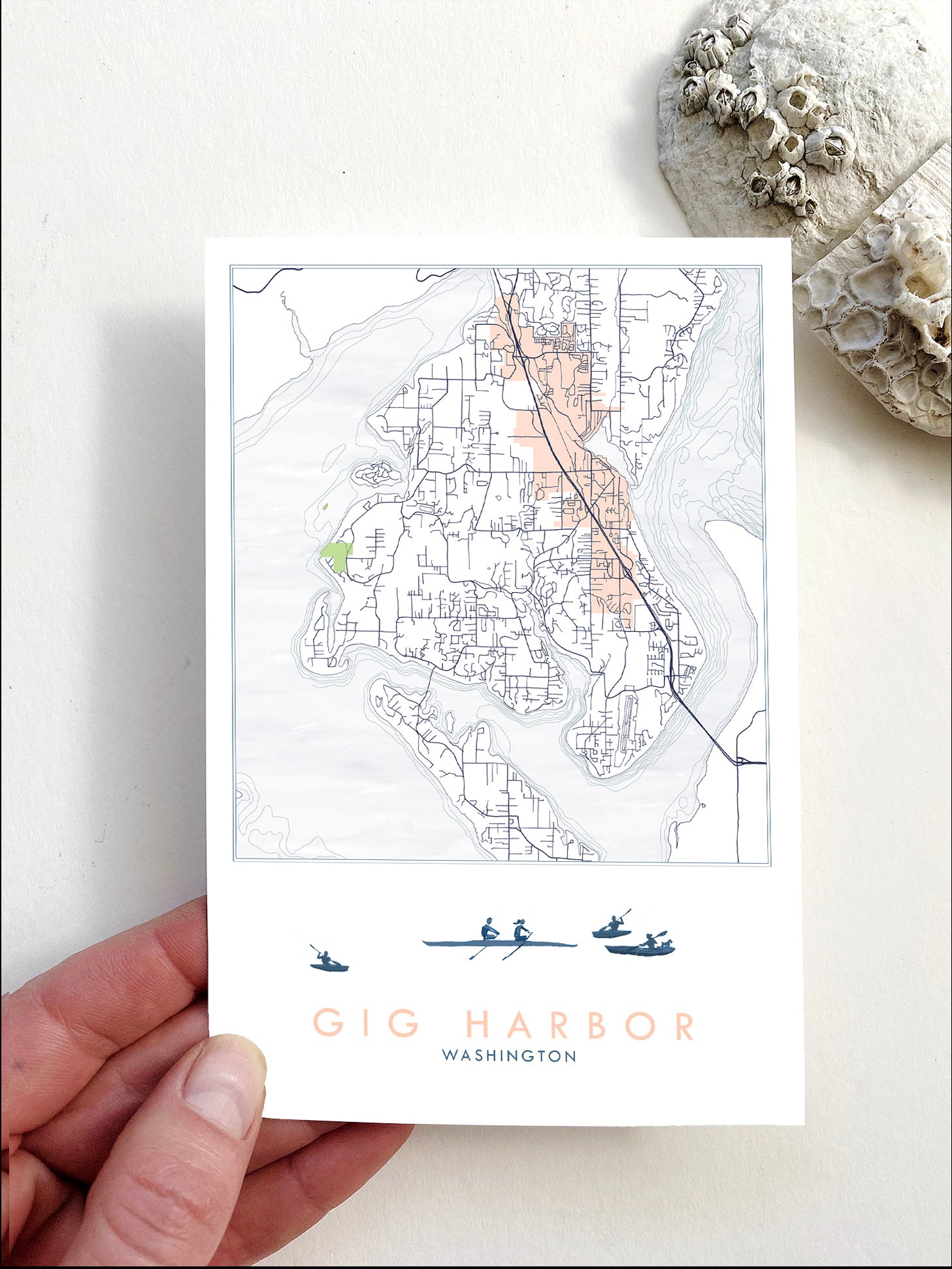 GIG HARBOR Washington Rowers Map Postcard