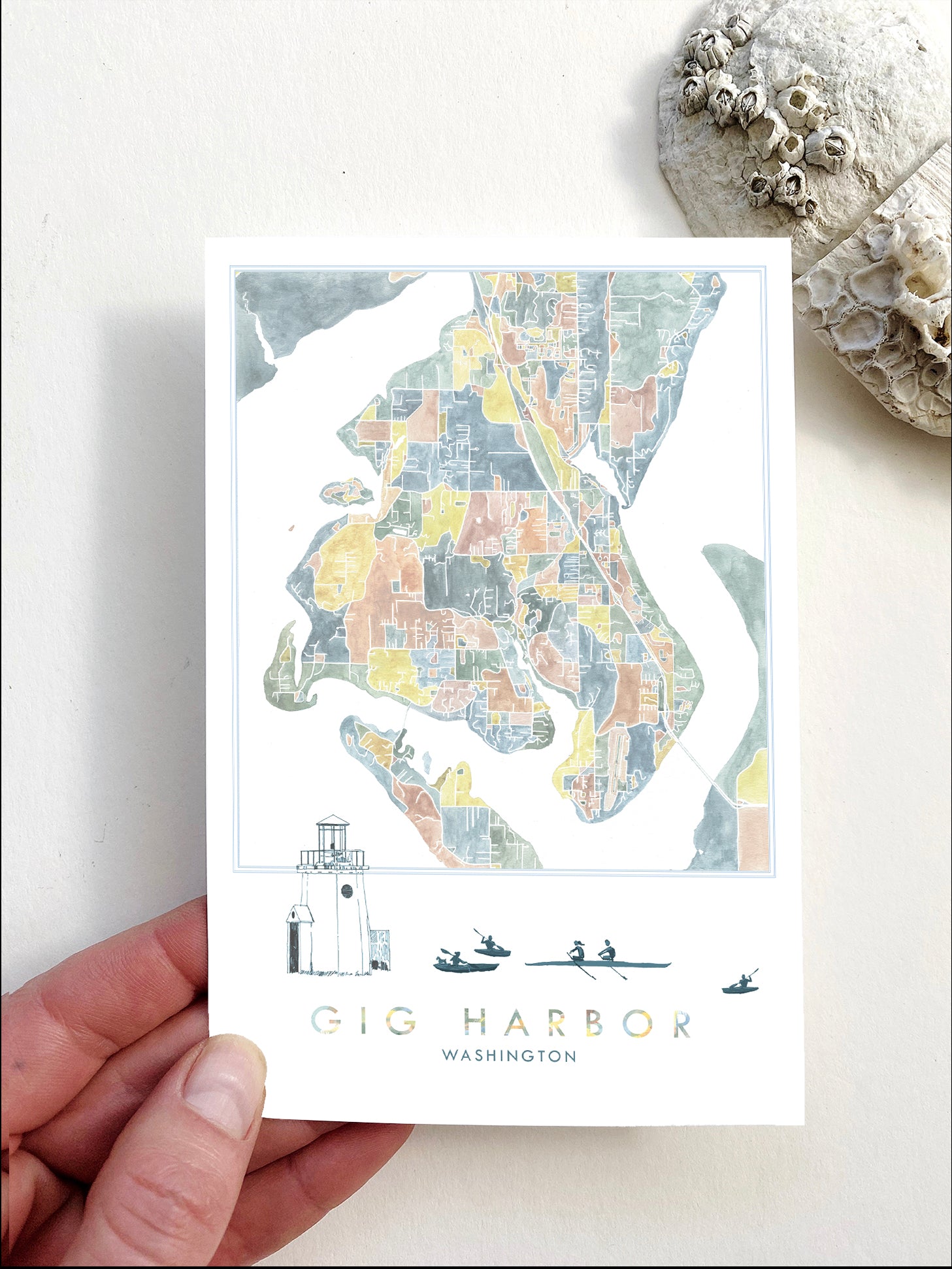 ColorFULL GIG HARBOR Washington Map Postcard