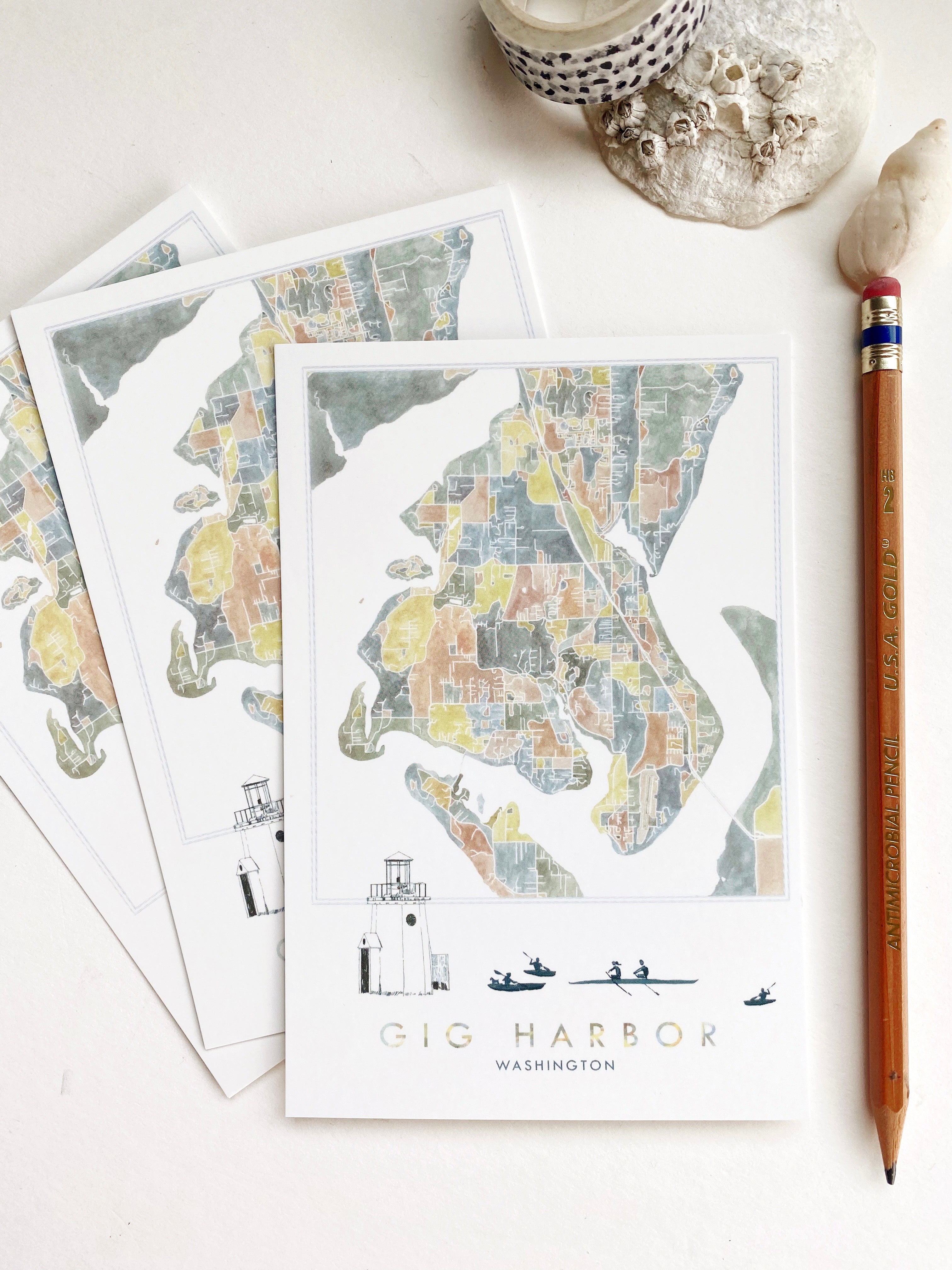 ColorFULL GIG HARBOR Washington Map Postcard