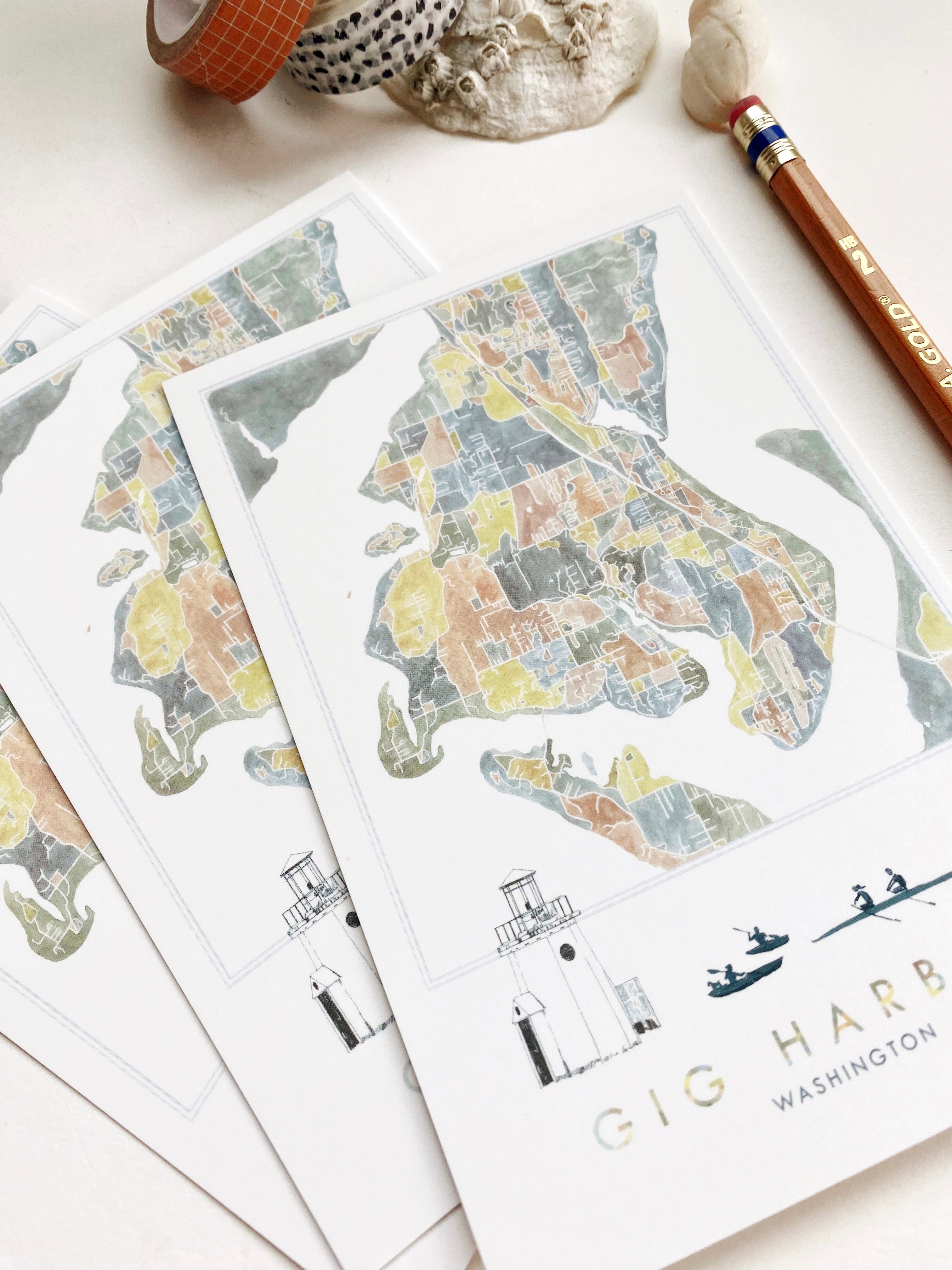 ColorFULL GIG HARBOR Washington Map Postcard