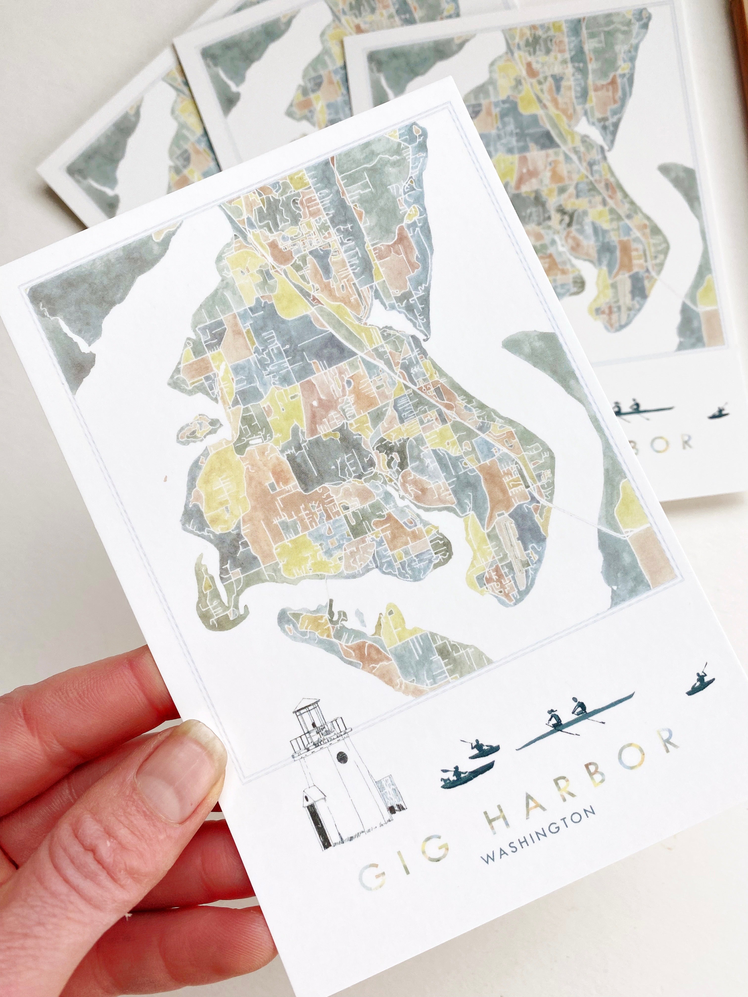 ColorFULL GIG HARBOR Washington Map Postcard