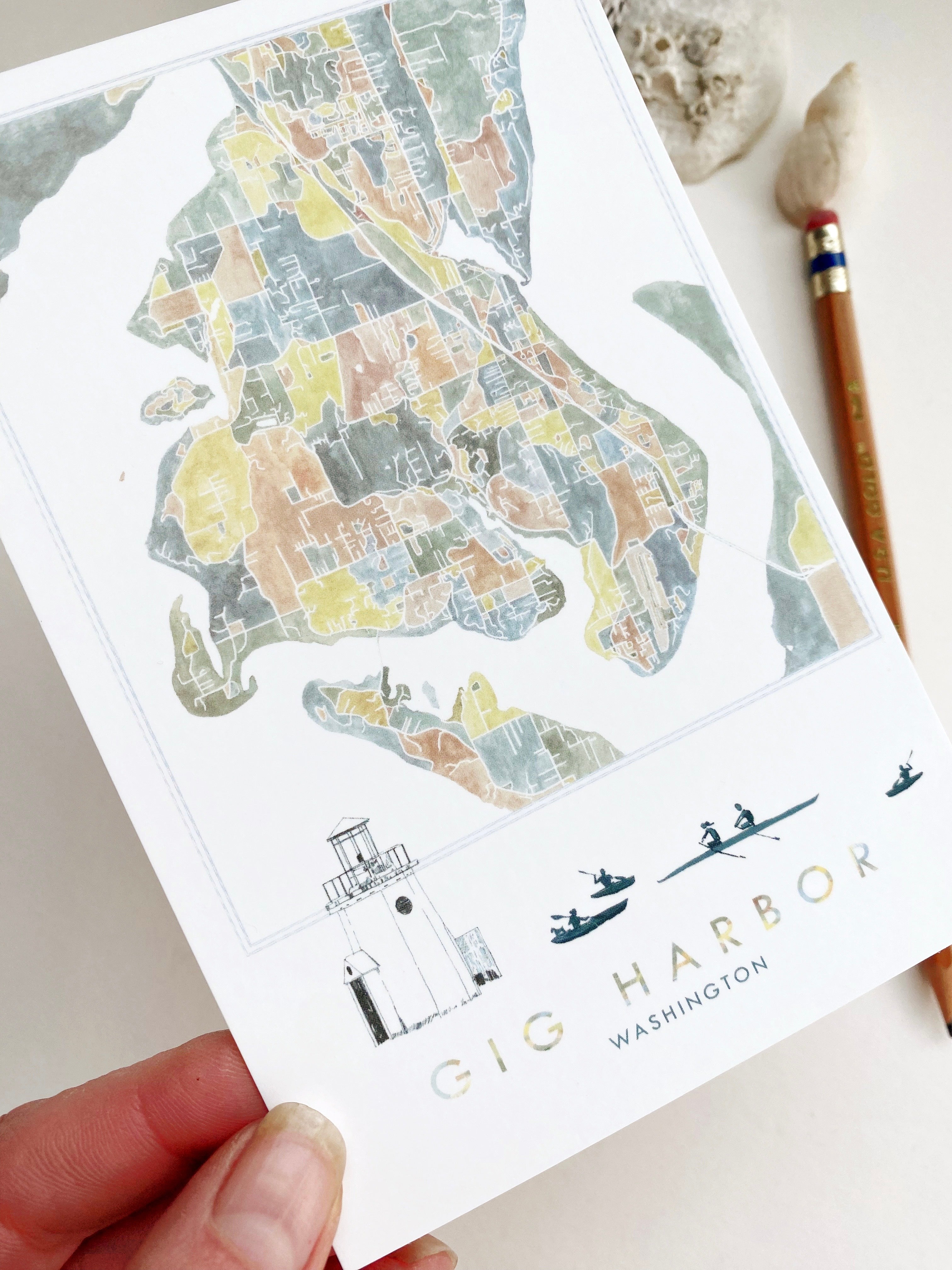 ColorFULL GIG HARBOR Washington Map Postcard