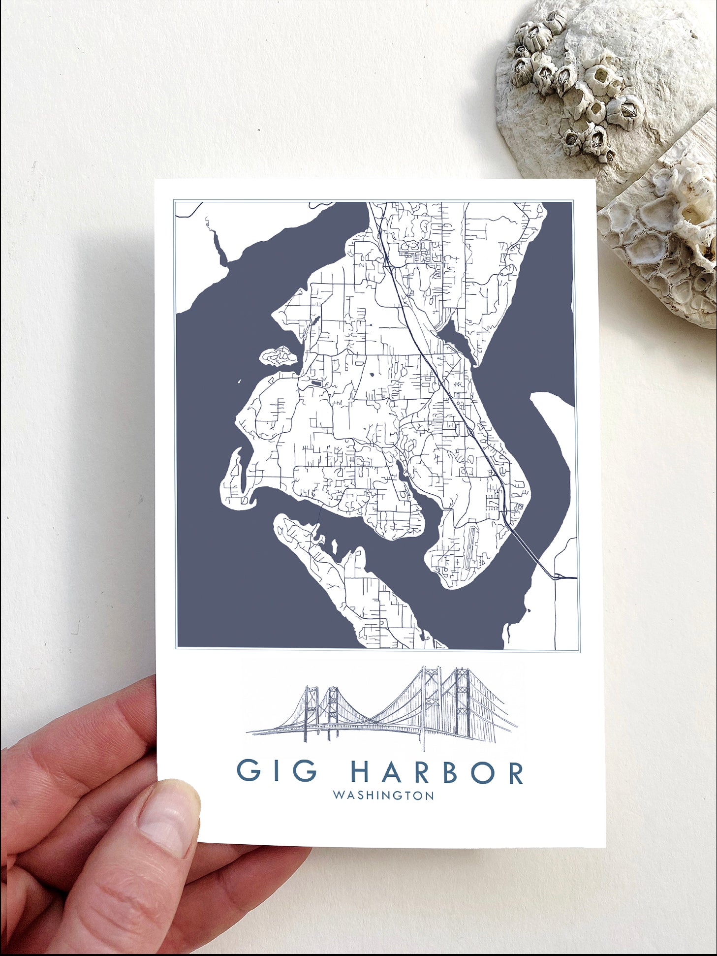 GIG HARBOR Washington Narrows Bridge Map Postcard