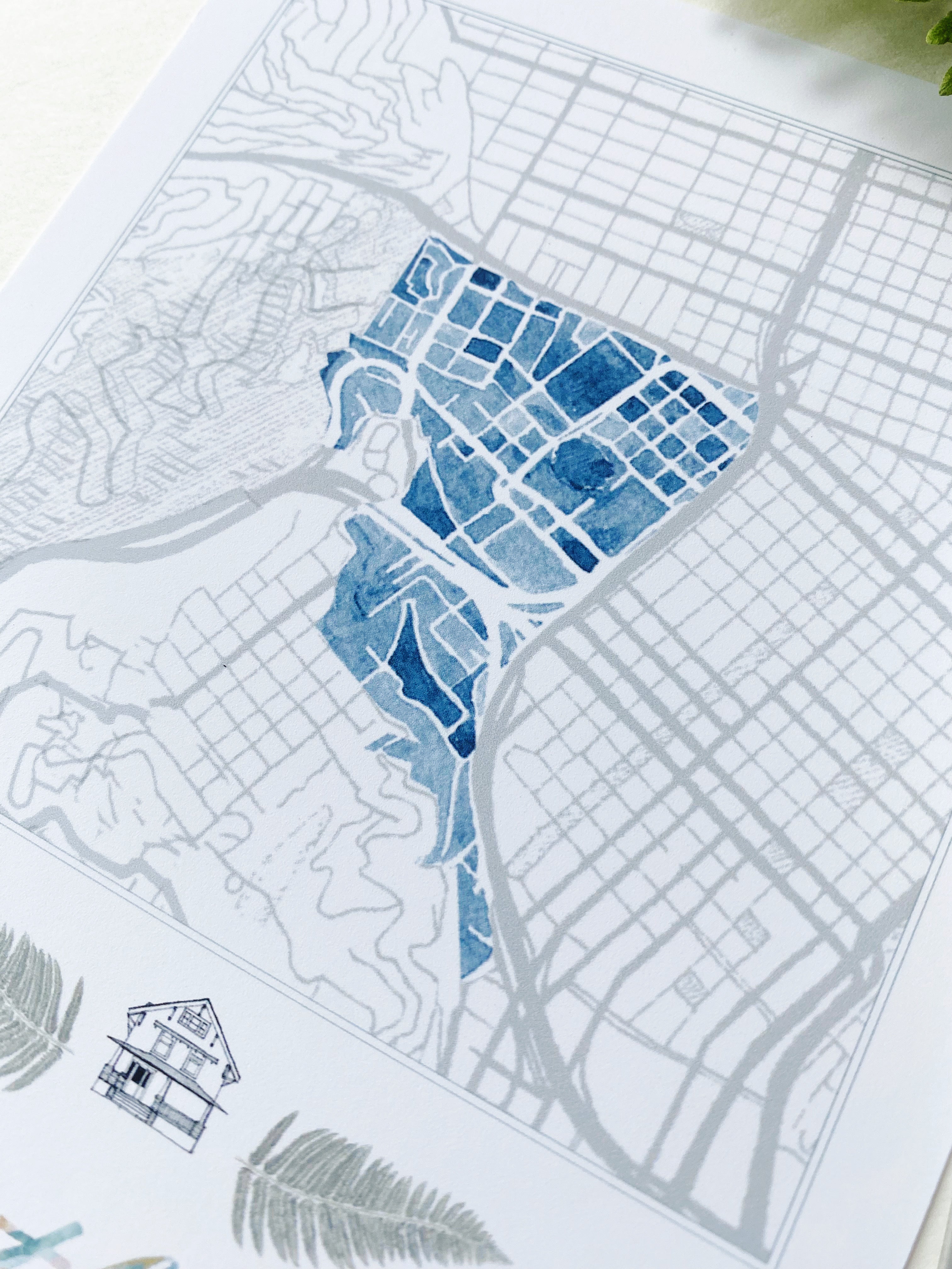 Goose Hollow PORTLAND Neighborhood Watercolor Map: PRINT