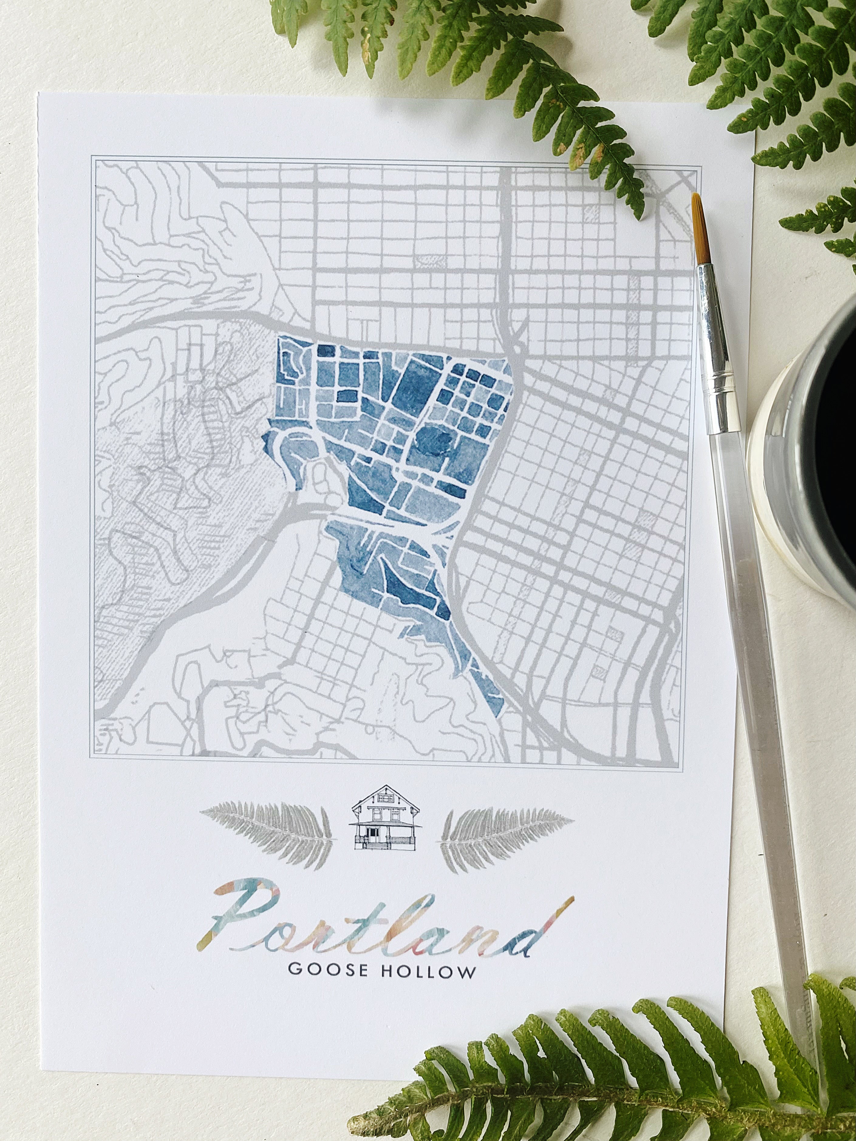 Goose Hollow PORTLAND Neighborhood Watercolor Map: PRINT