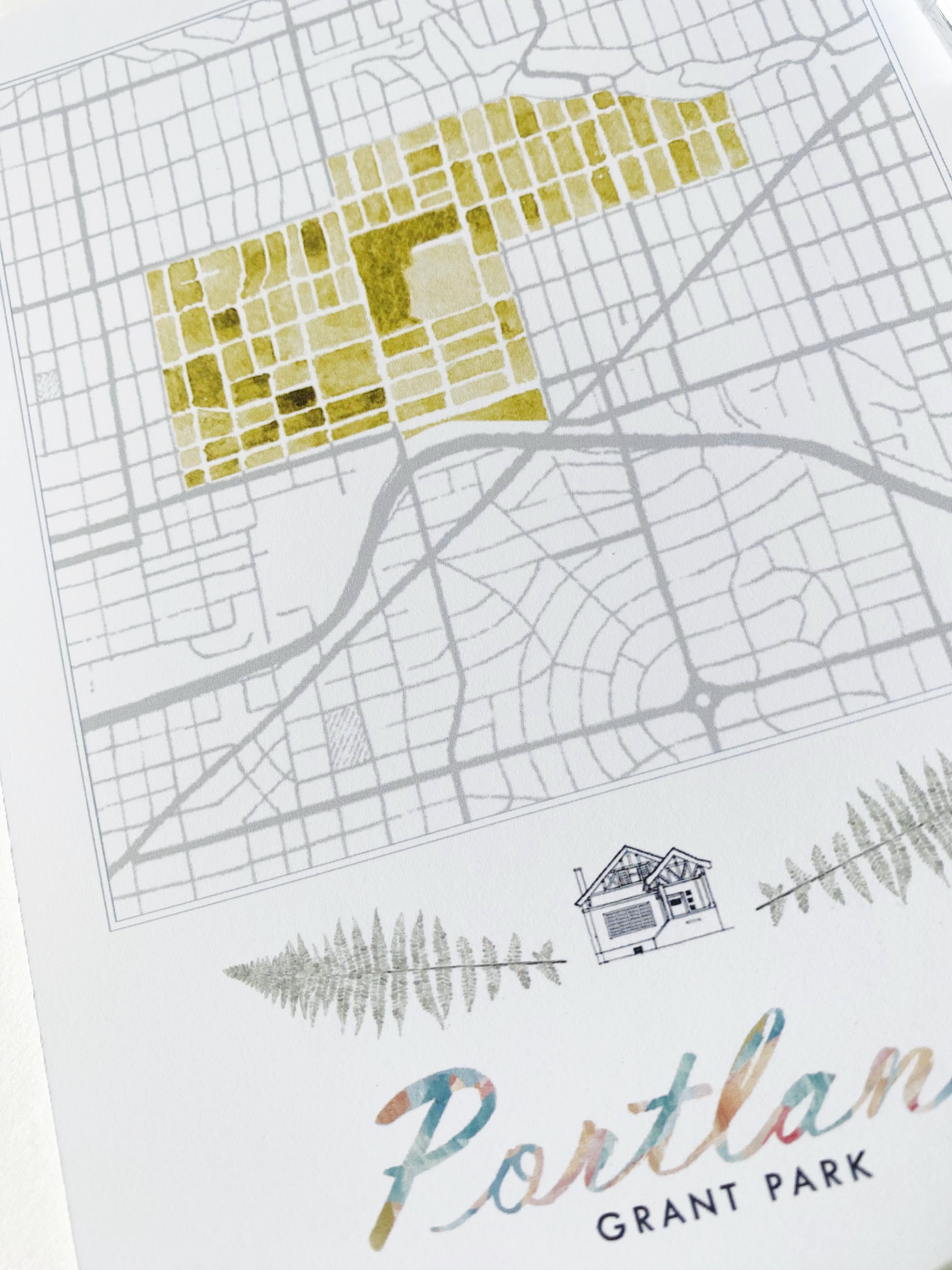 Grant Park PORTLAND Neighborhood Watercolor Map: PRINT