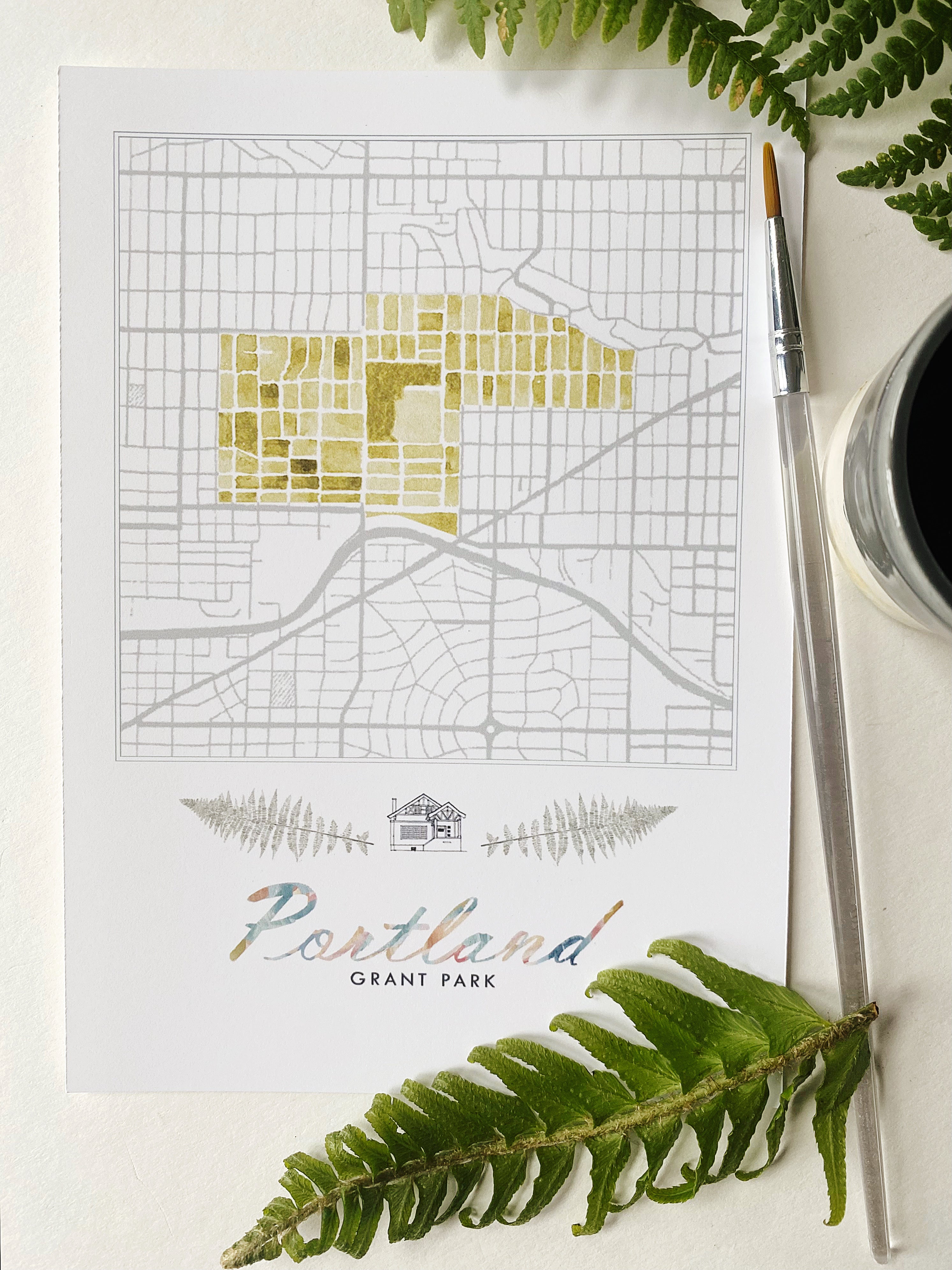 Grant Park PORTLAND Neighborhood Watercolor Map: PRINT