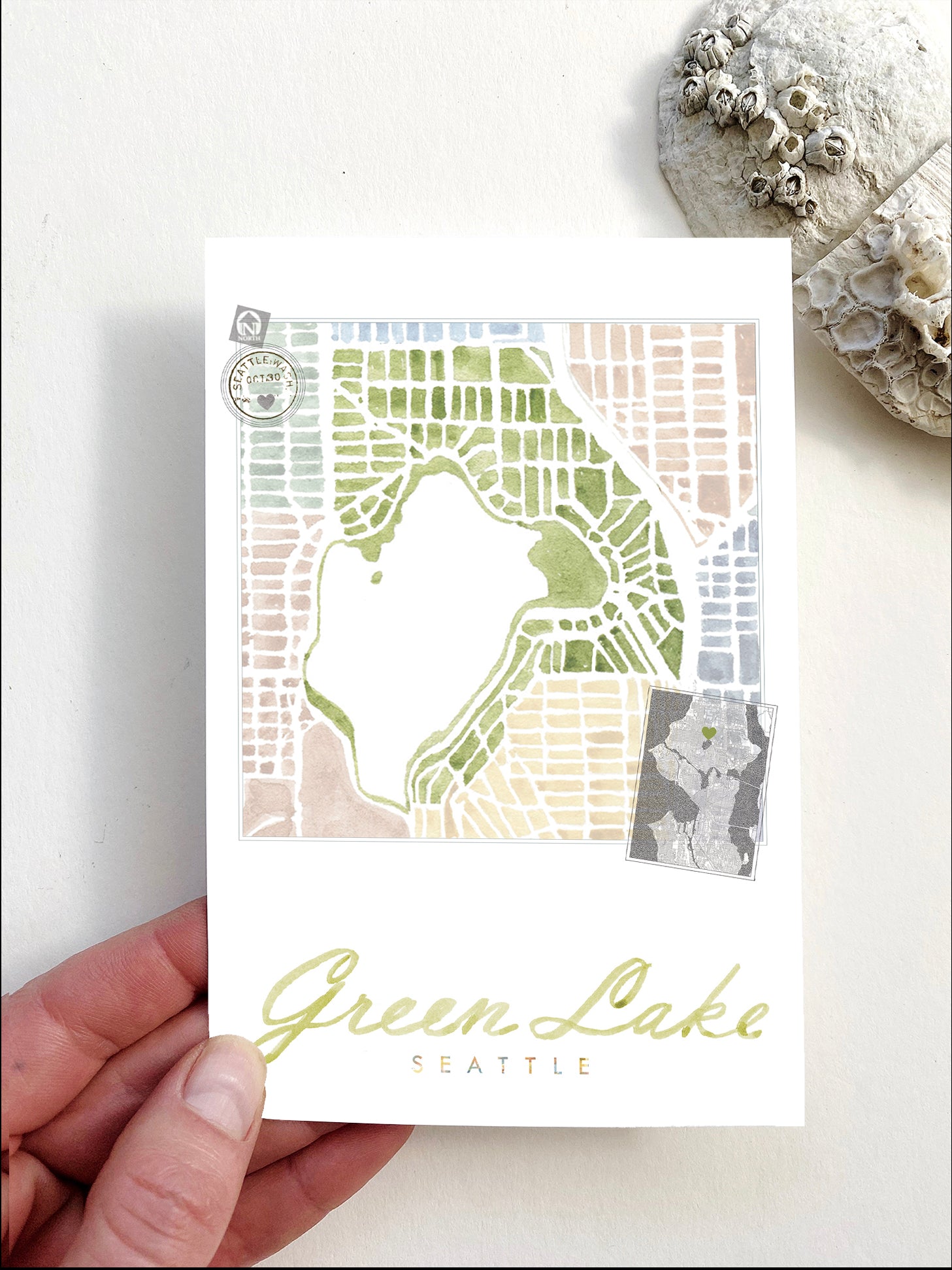 GREEN LAKE Seattle Neighborhood Map Postcard