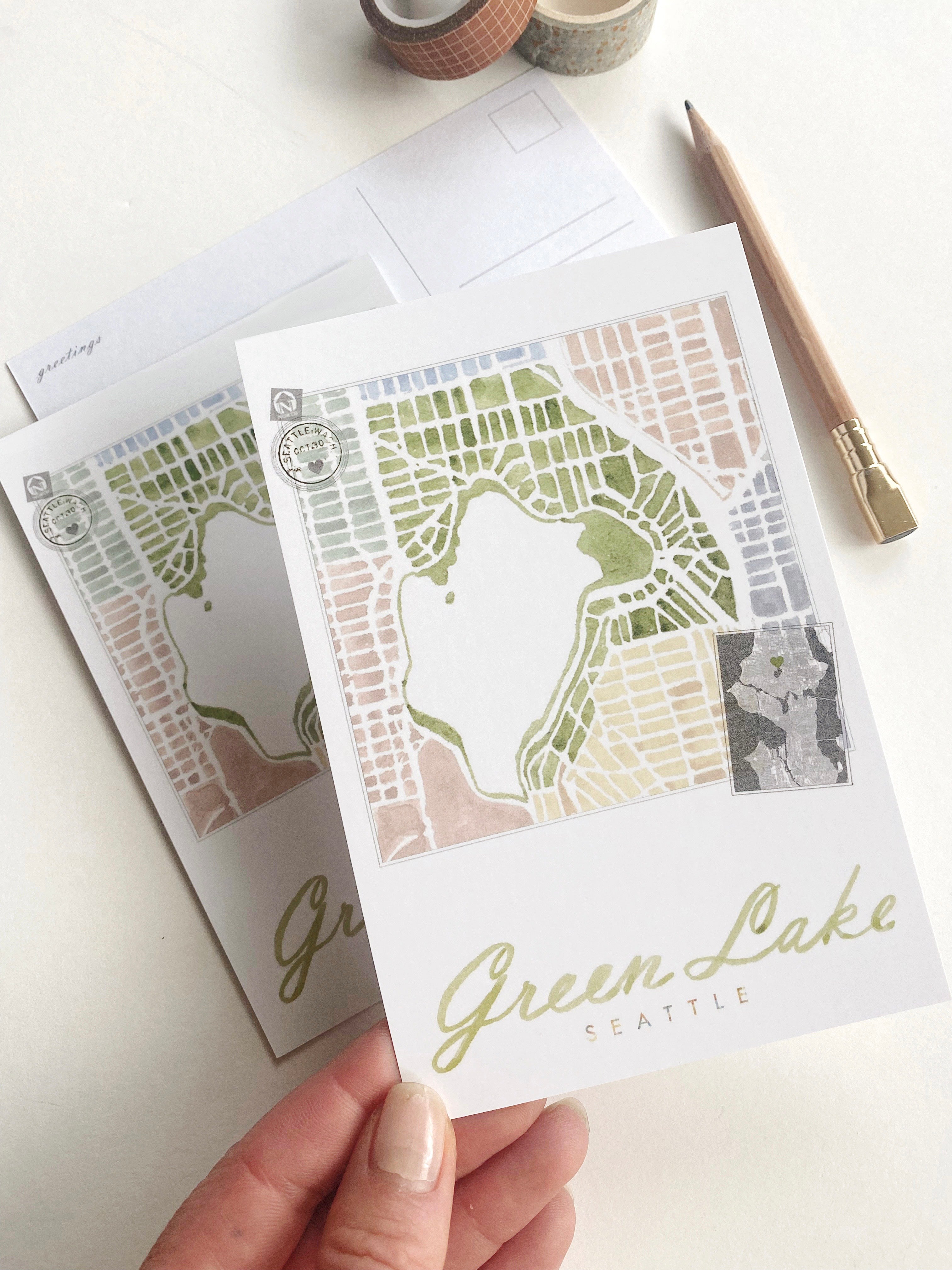GREEN LAKE Seattle Neighborhood Map Postcard