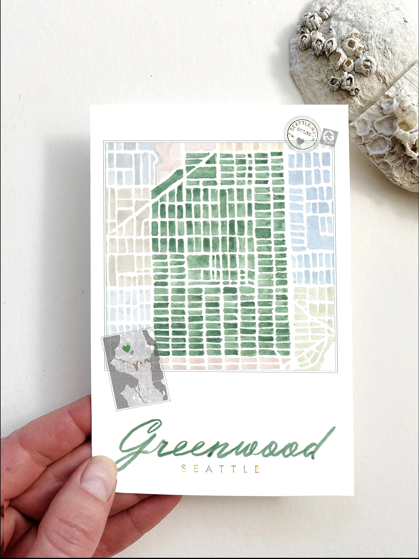 GREENWOOD Seattle Neighborhood Map Postcard