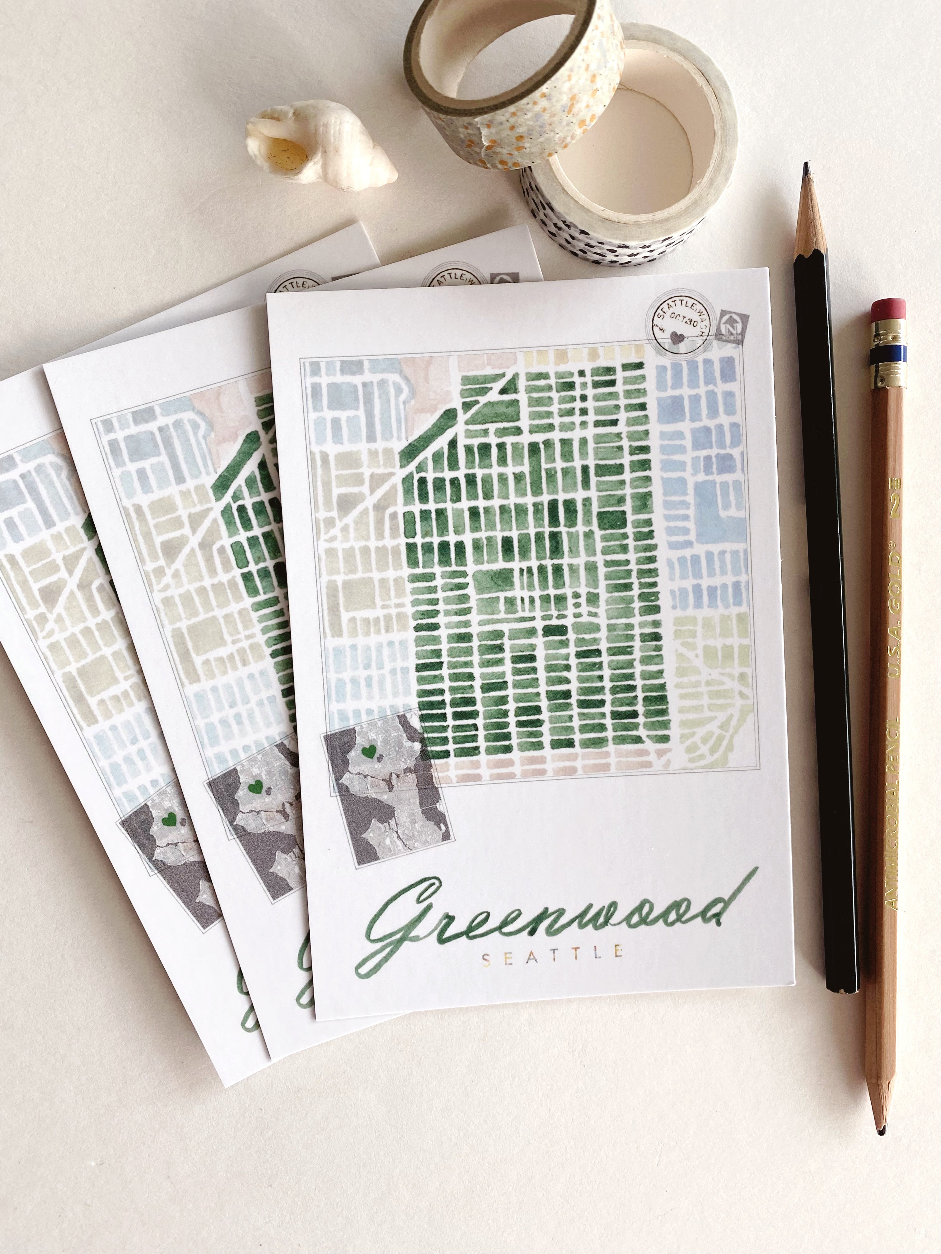 GREENWOOD Seattle Neighborhood Map Postcard