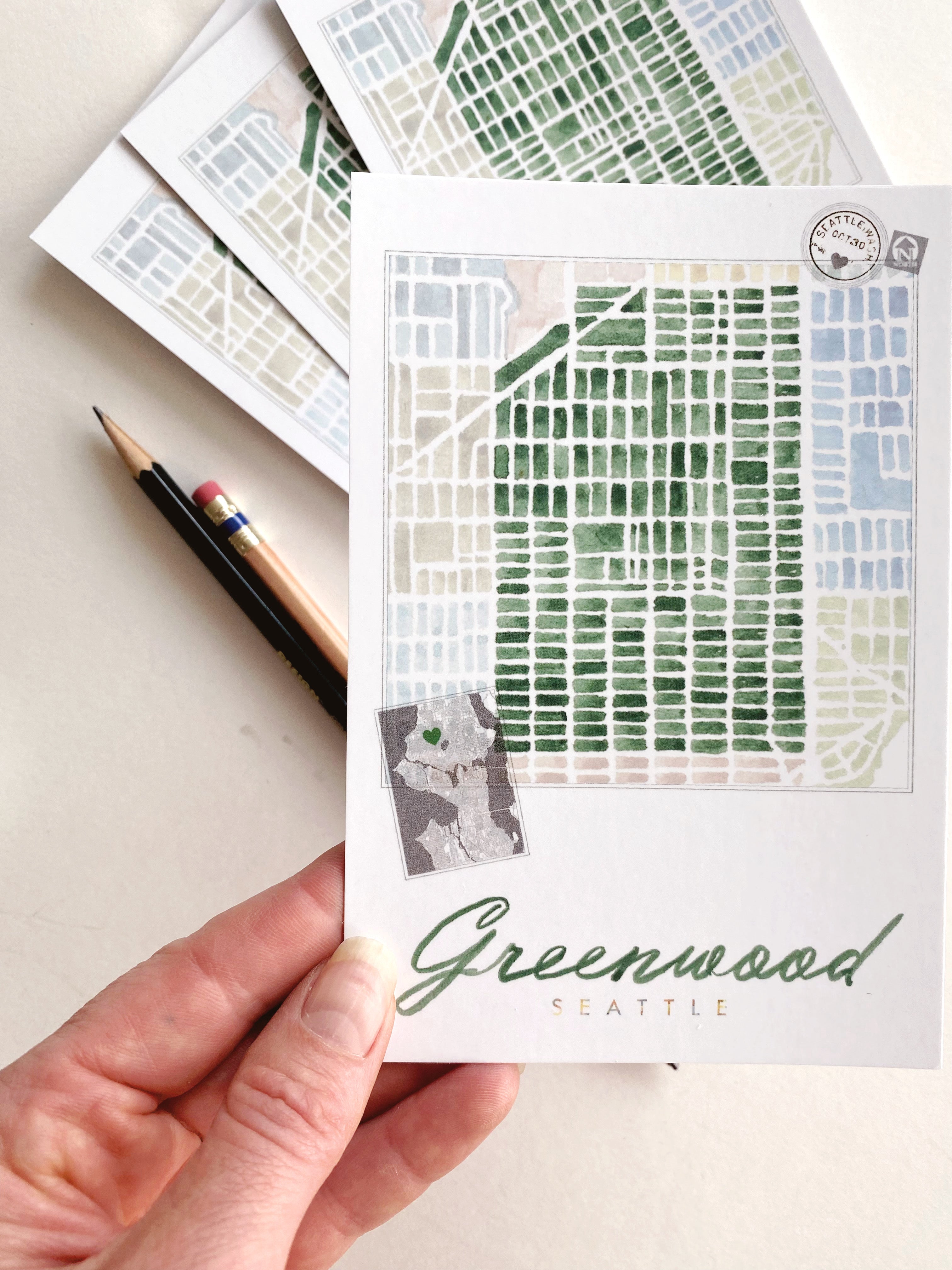 GREENWOOD Seattle Neighborhood Map Postcard