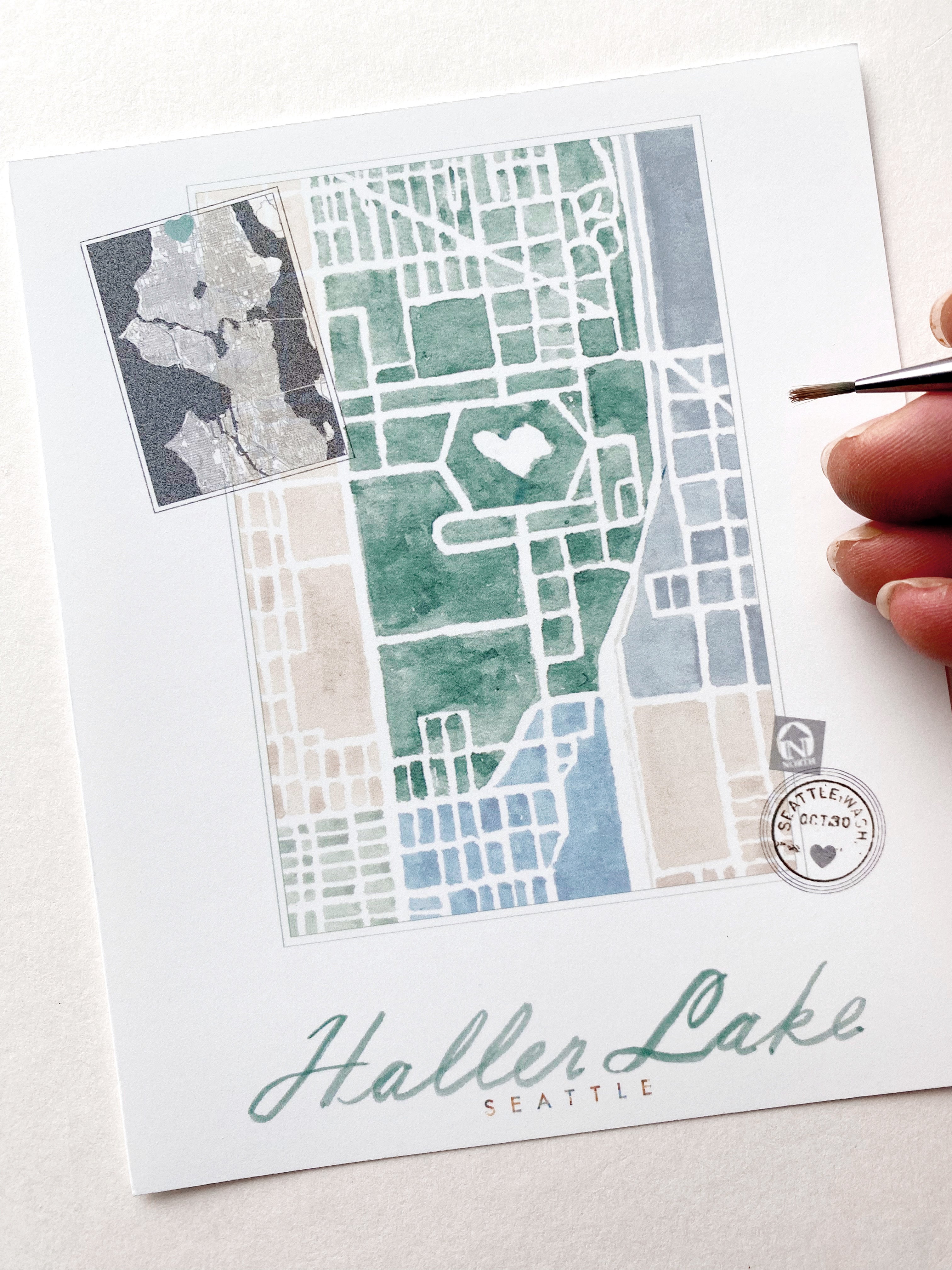 Haller Lake SEATTLE Neighborhood Watercolor Map: PRINT