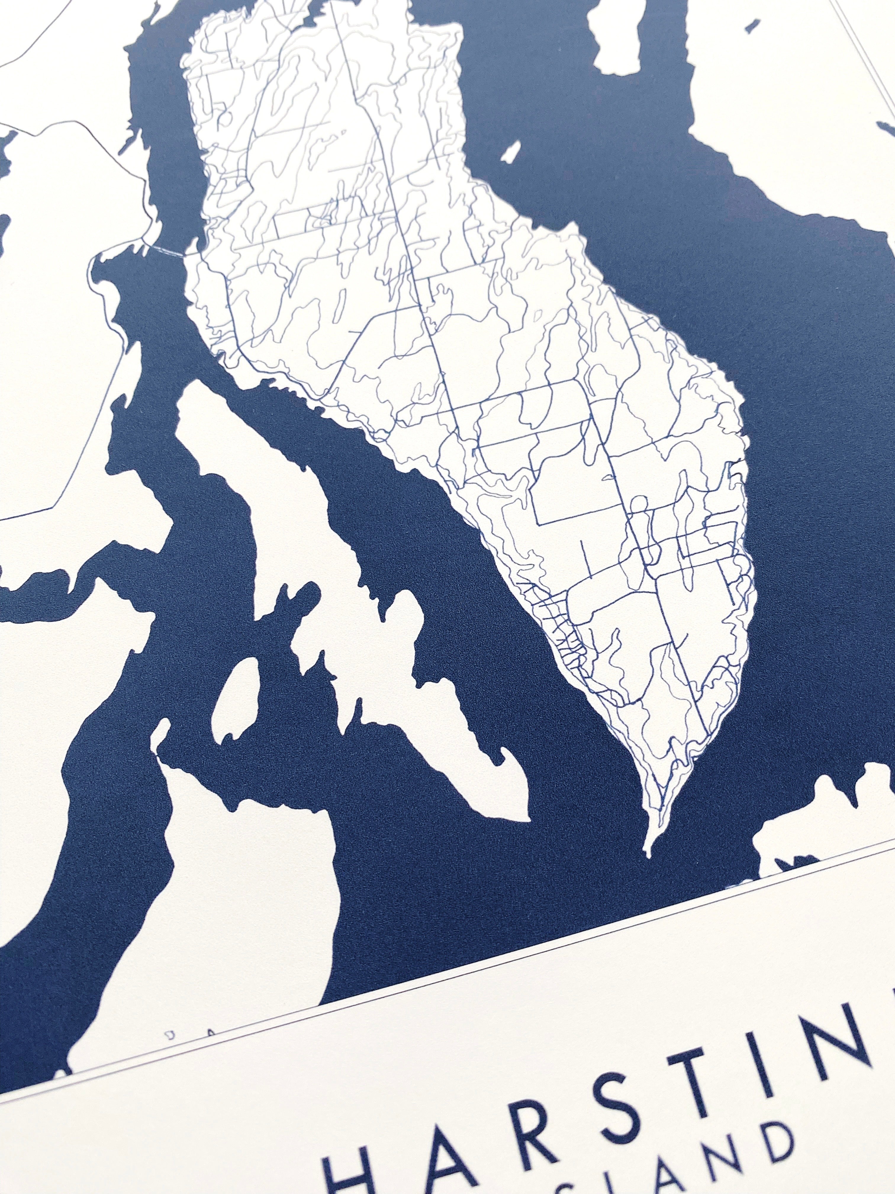 HARSTINE ISLAND Washington Hand Drawn "Blueprint" Map: PRINT