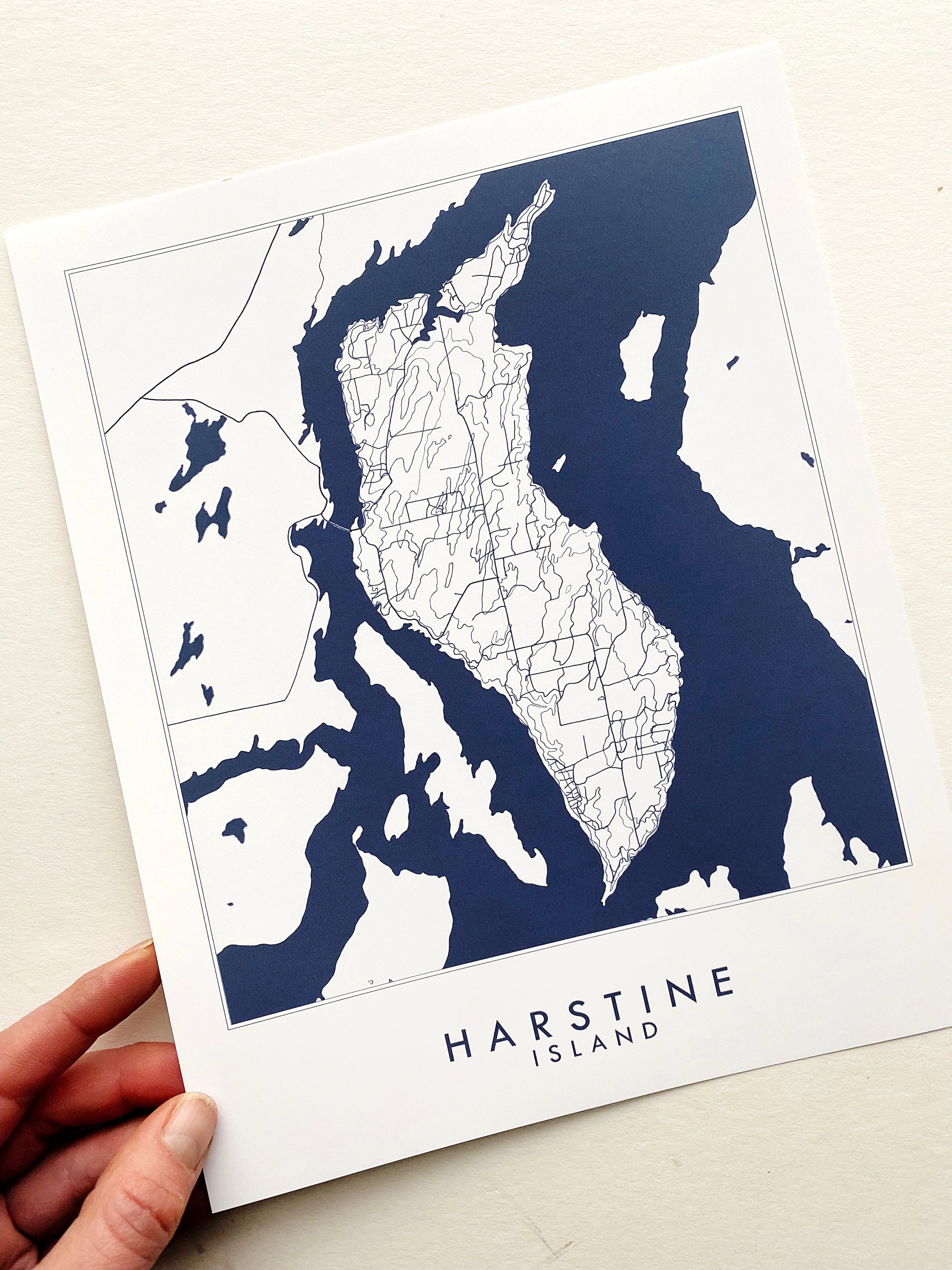 HARSTINE ISLAND Washington Hand Drawn "Blueprint" Map: PRINT