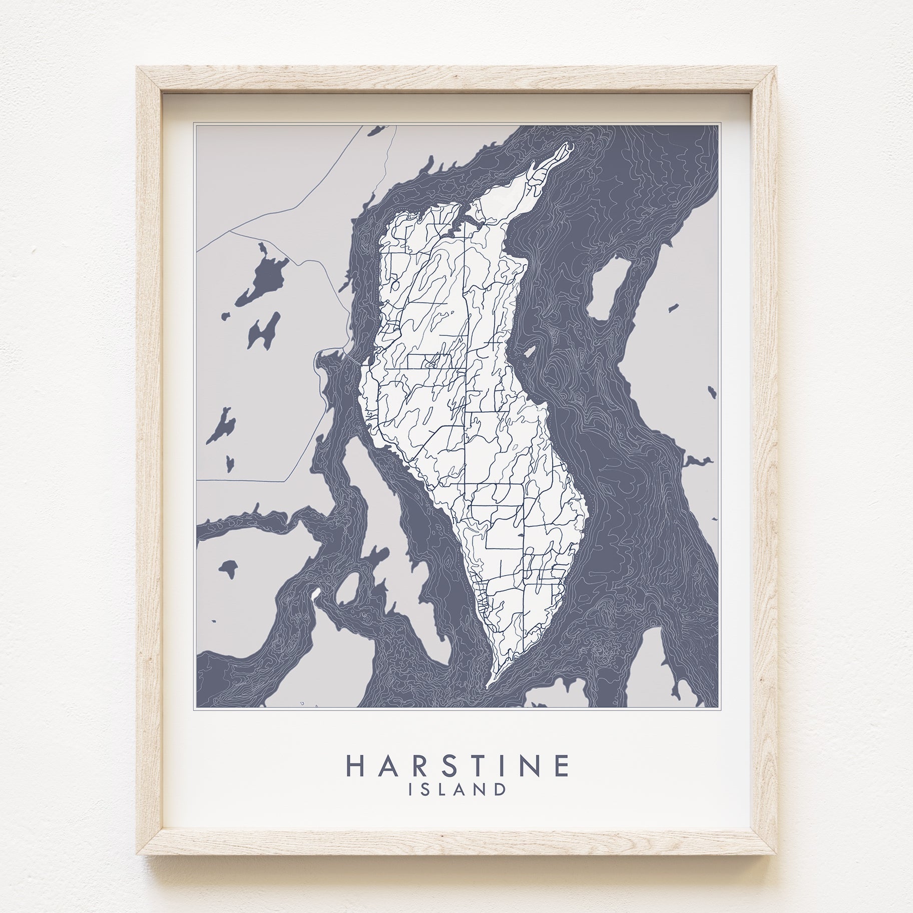 HARSTINE ISLAND Washington Hand Drawn "Blueprint" Map: PRINT