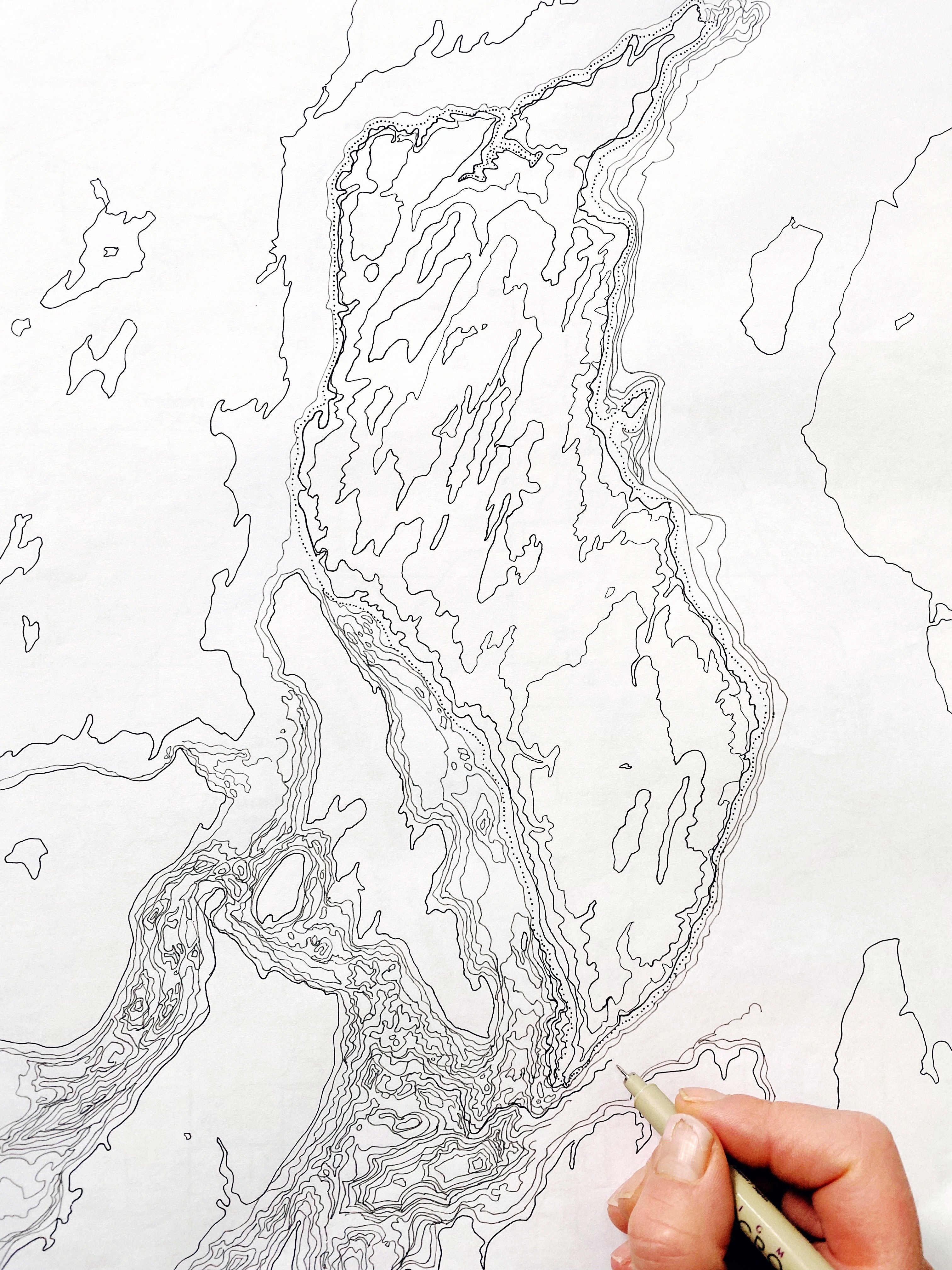 HARSTINE ISLAND Washington Hand Drawn "Blueprint" Map: PRINT