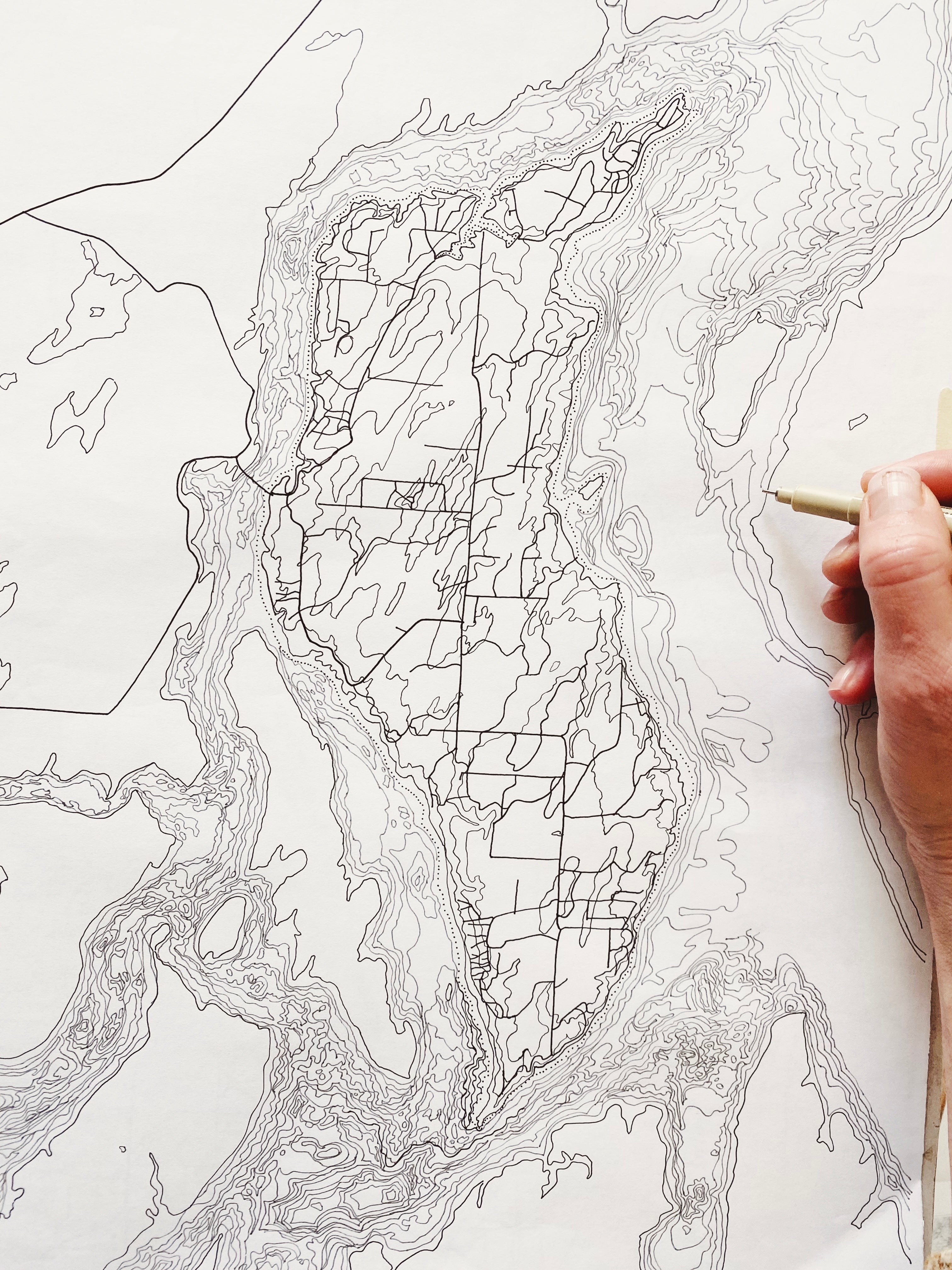 HARSTINE ISLAND Washington Hand Drawn "Blueprint" Map: PRINT