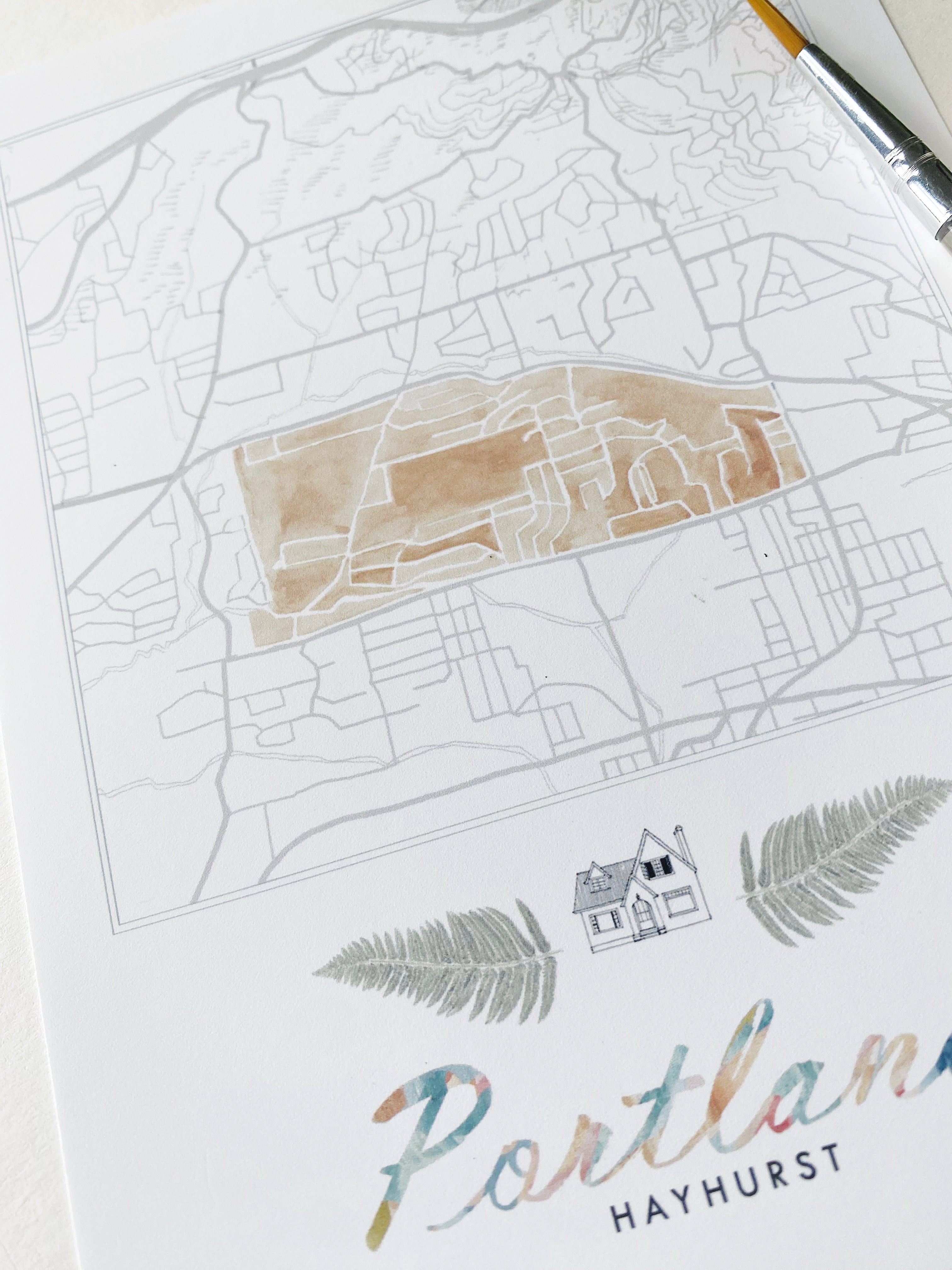 Hayhurst PORTLAND Neighborhood Watercolor Map: PRINT