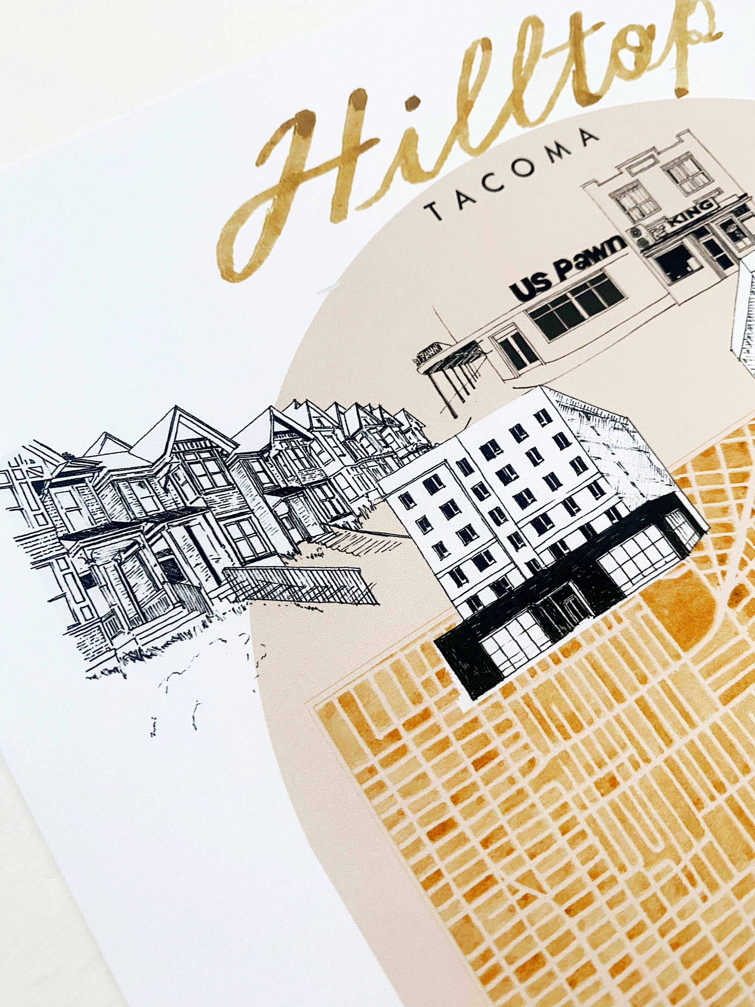 new HILLTOP TACOMA Neighborhood "Charms" Watercolor Map: PRINT