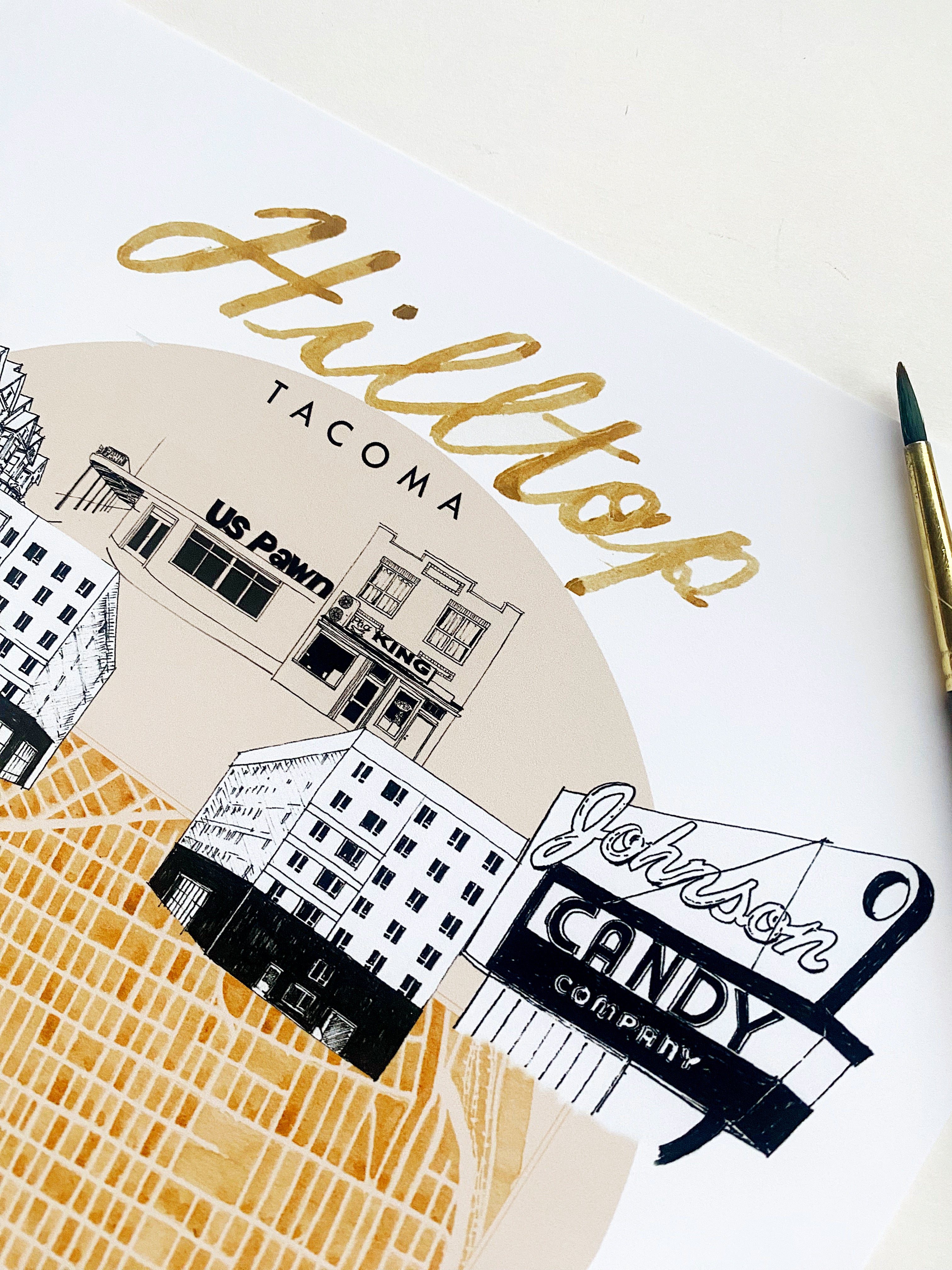 new HILLTOP TACOMA Neighborhood "Charms" Watercolor Map: PRINT